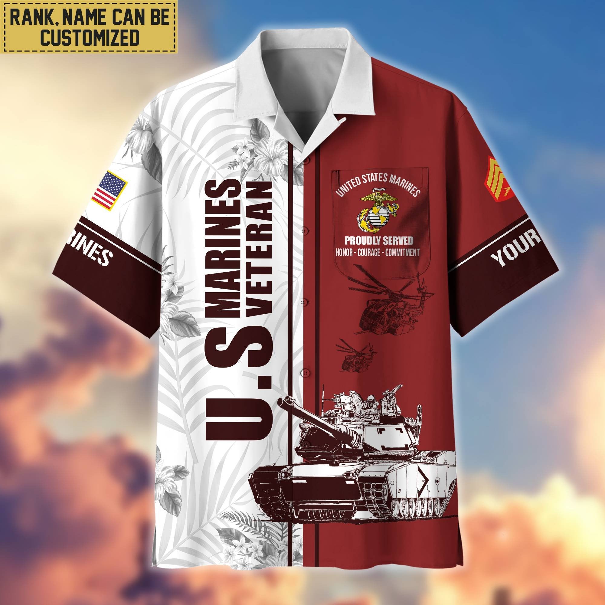 Premium Custom Name, Rank USMC Veteran Hawaii Shirt With Pocket, Gifts For Veterans Day, Father's Day, Gifts for Marine Veteran VPVC401103