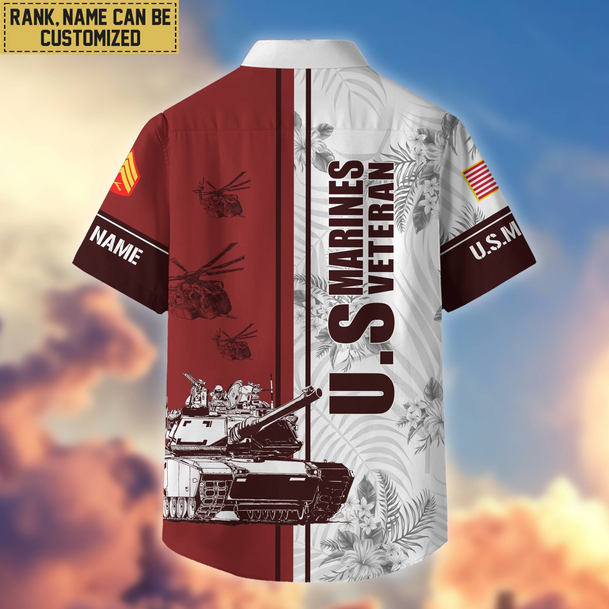 Premium Custom Name, Rank USMC Veteran Hawaii Shirt With Pocket, Gifts For Veterans Day, Father's Day, Gifts for Marine Veteran VPVC401103