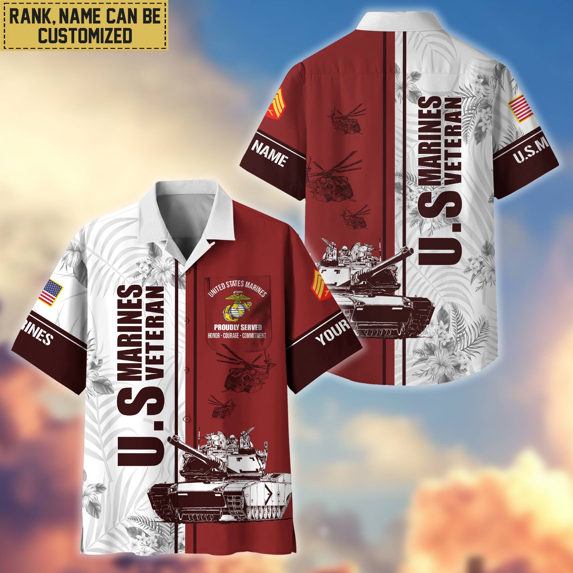 Premium Custom Name, Rank USMC Veteran Hawaii Shirt With Pocket, Gifts For Veterans Day, Father's Day, Gifts for Marine Veteran VPVC401103