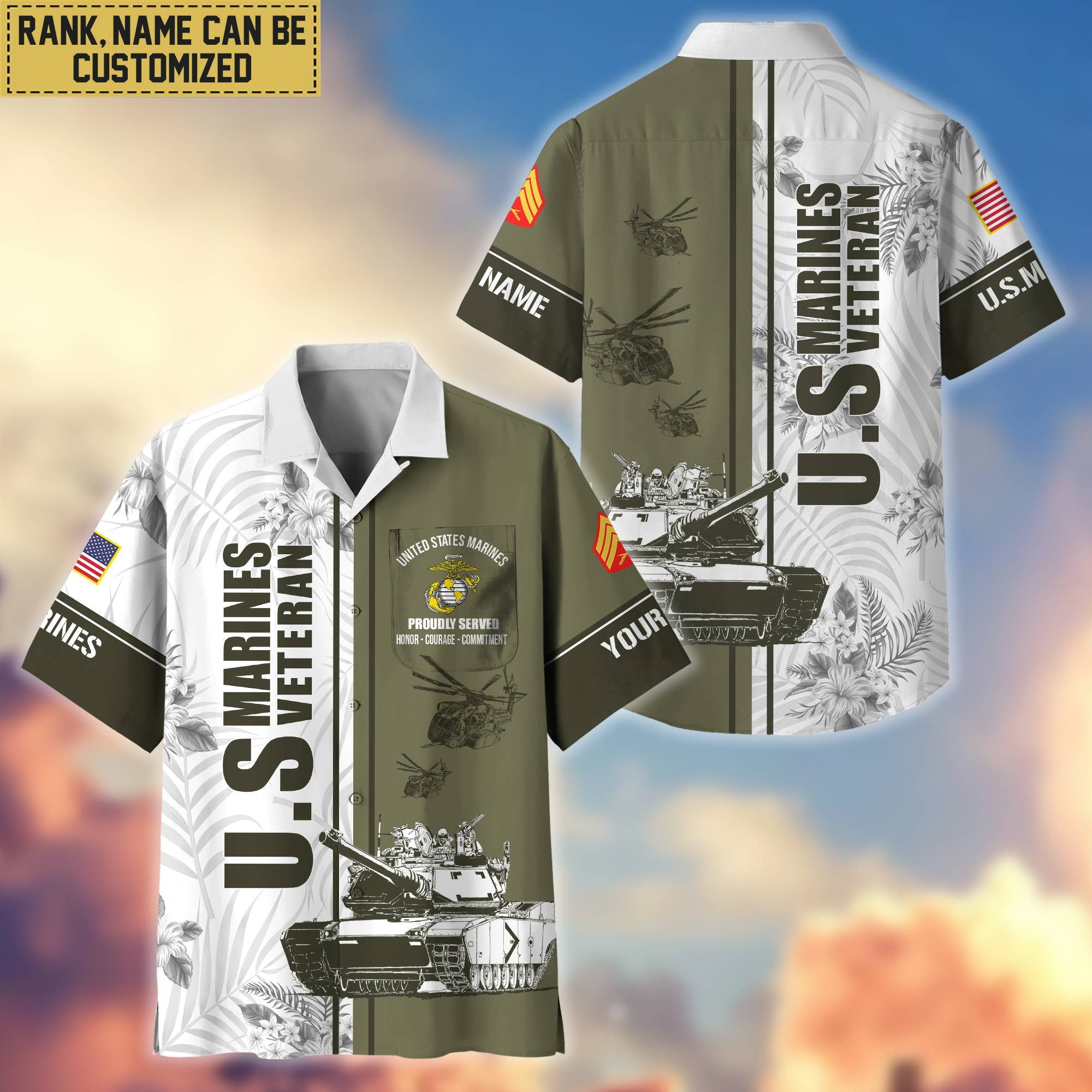 Premium Custom Name, Rank USMC Veteran Hawaii Shirt With Pocket, Gifts For Veterans Day, Father's Day, Gifts for Marine Veteran VPVC401103