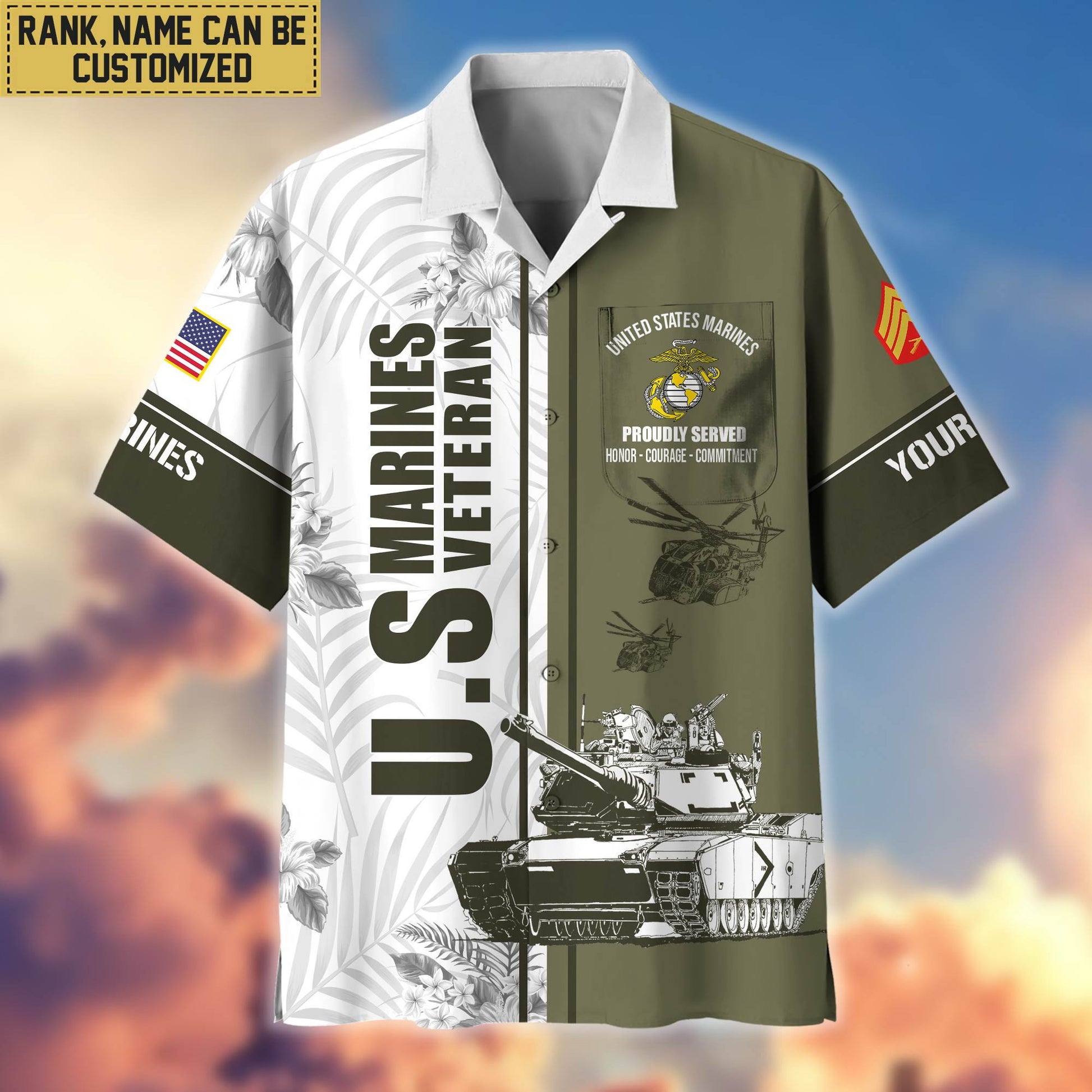 Premium Custom Name, Rank USMC Veteran Hawaii Shirt With Pocket, Gifts For Veterans Day, Father's Day, Gifts for Marine Veteran VPVC401103