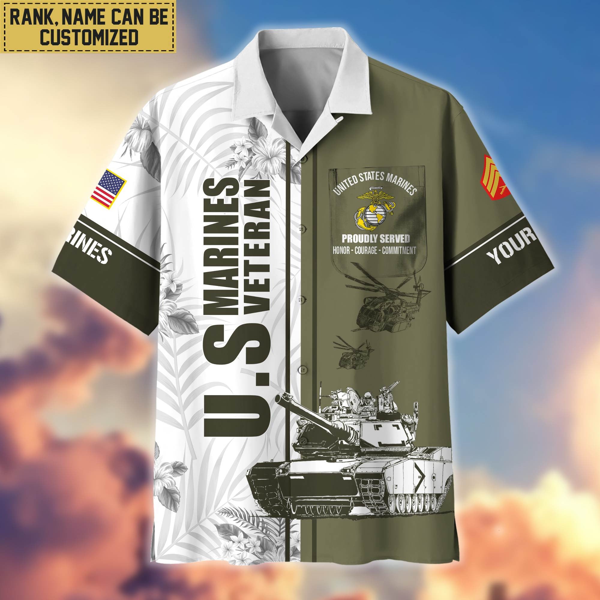Premium Custom Name, Rank USMC Veteran Hawaii Shirt With Pocket, Gifts For Veterans Day, Father's Day, Gifts for Marine Veteran VPVC401103