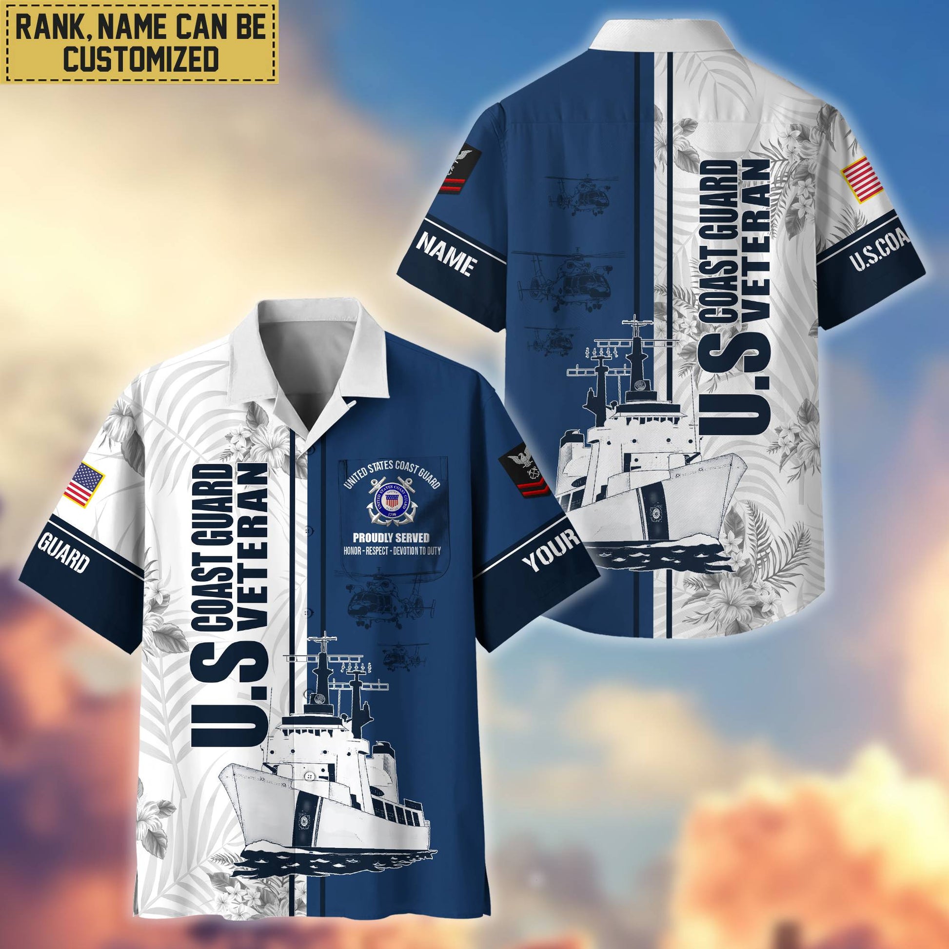 Premium Custom Name, Rank USCG Veteran Hawaii Shirt With Pocket, Gifts For Veterans Day, Father's Day, Gifts for Coast Guard Veteran VPVC401105