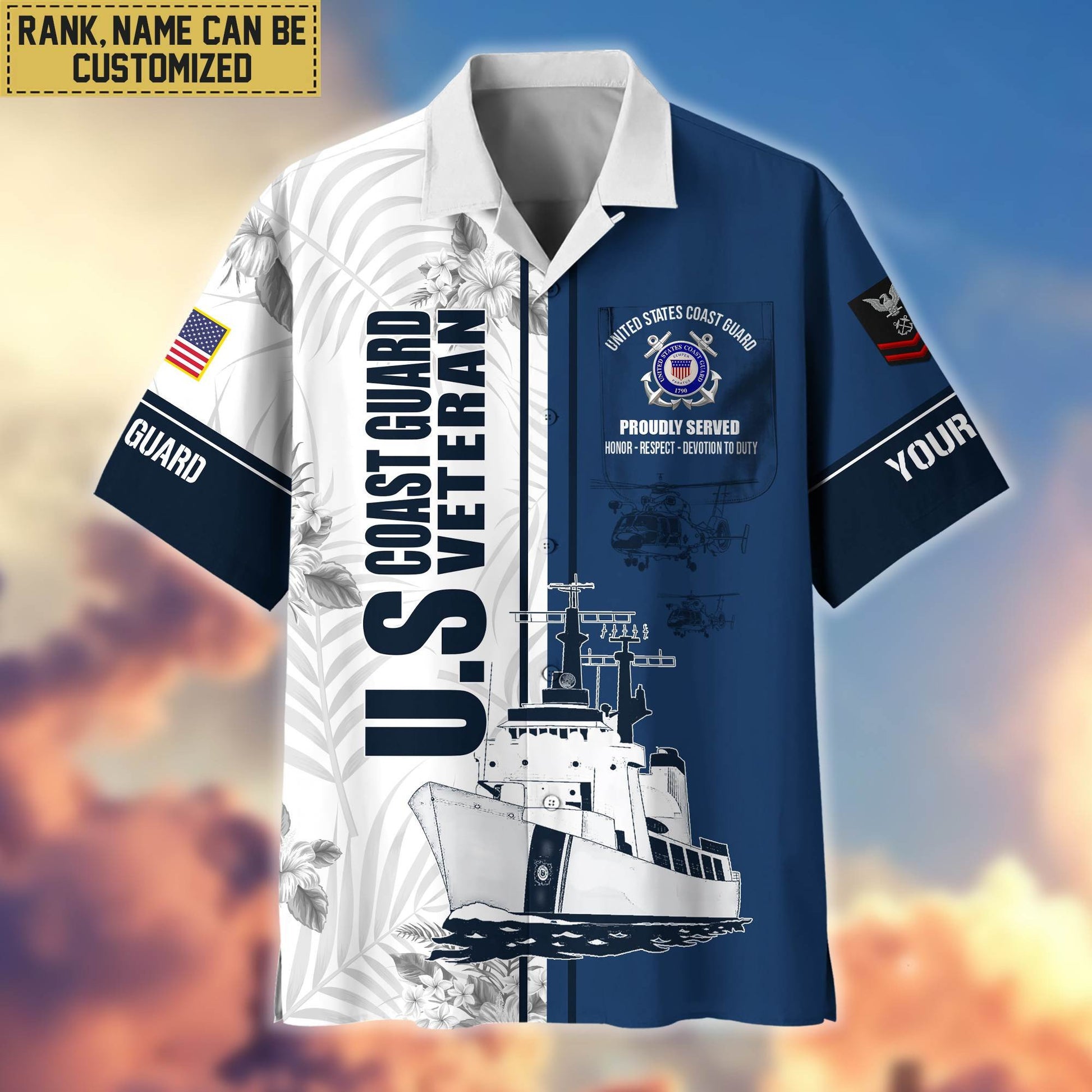 Premium Custom Name, Rank USCG Veteran Hawaii Shirt With Pocket, Gifts For Veterans Day, Father's Day, Gifts for Coast Guard Veteran VPVC401105