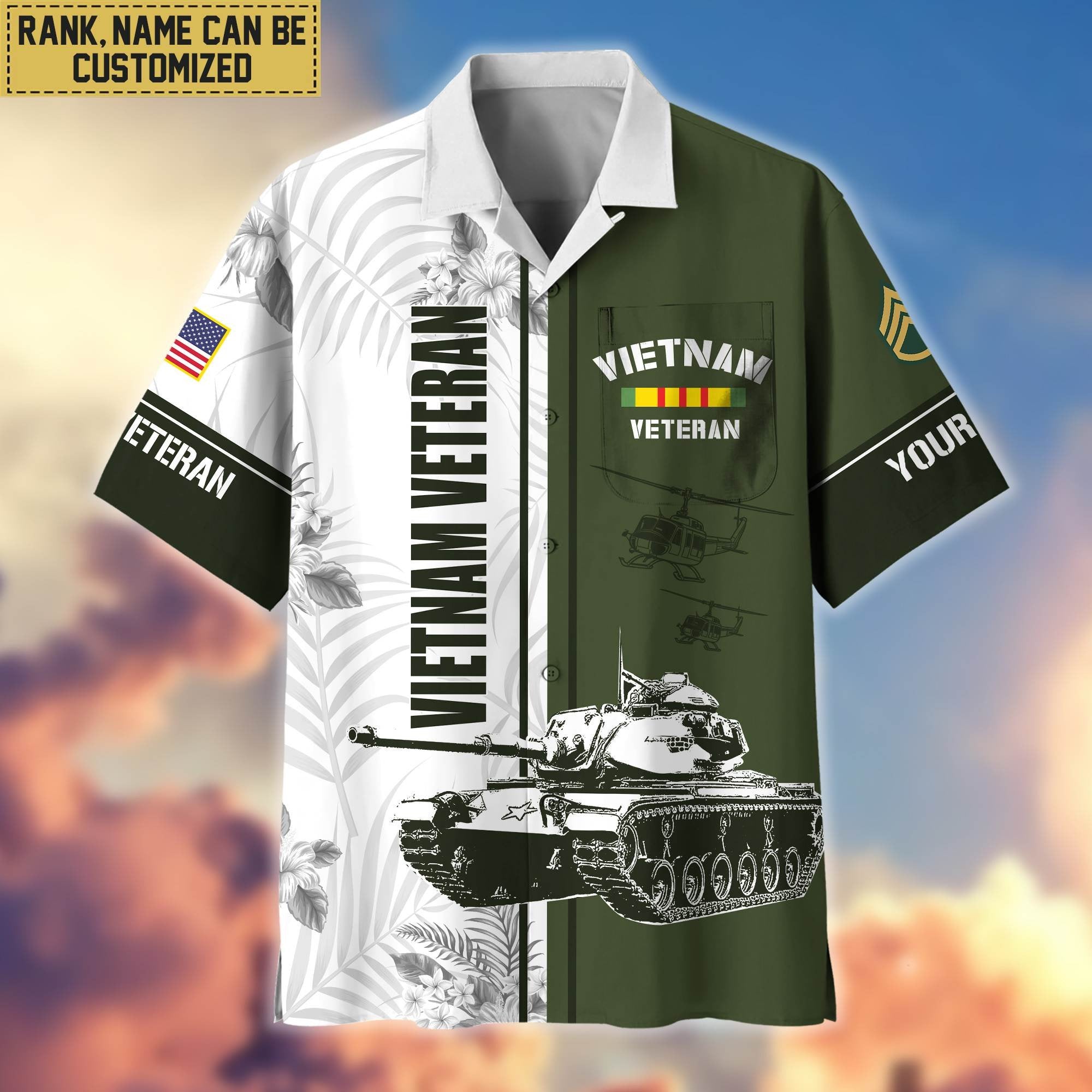 Premium Custom Name, Rank Vietnam Veteran Hawaii Shirt With Pocket, Gifts For Veterans Day, Father's Day, Gifts for Vietnam Veteran VPVC401106