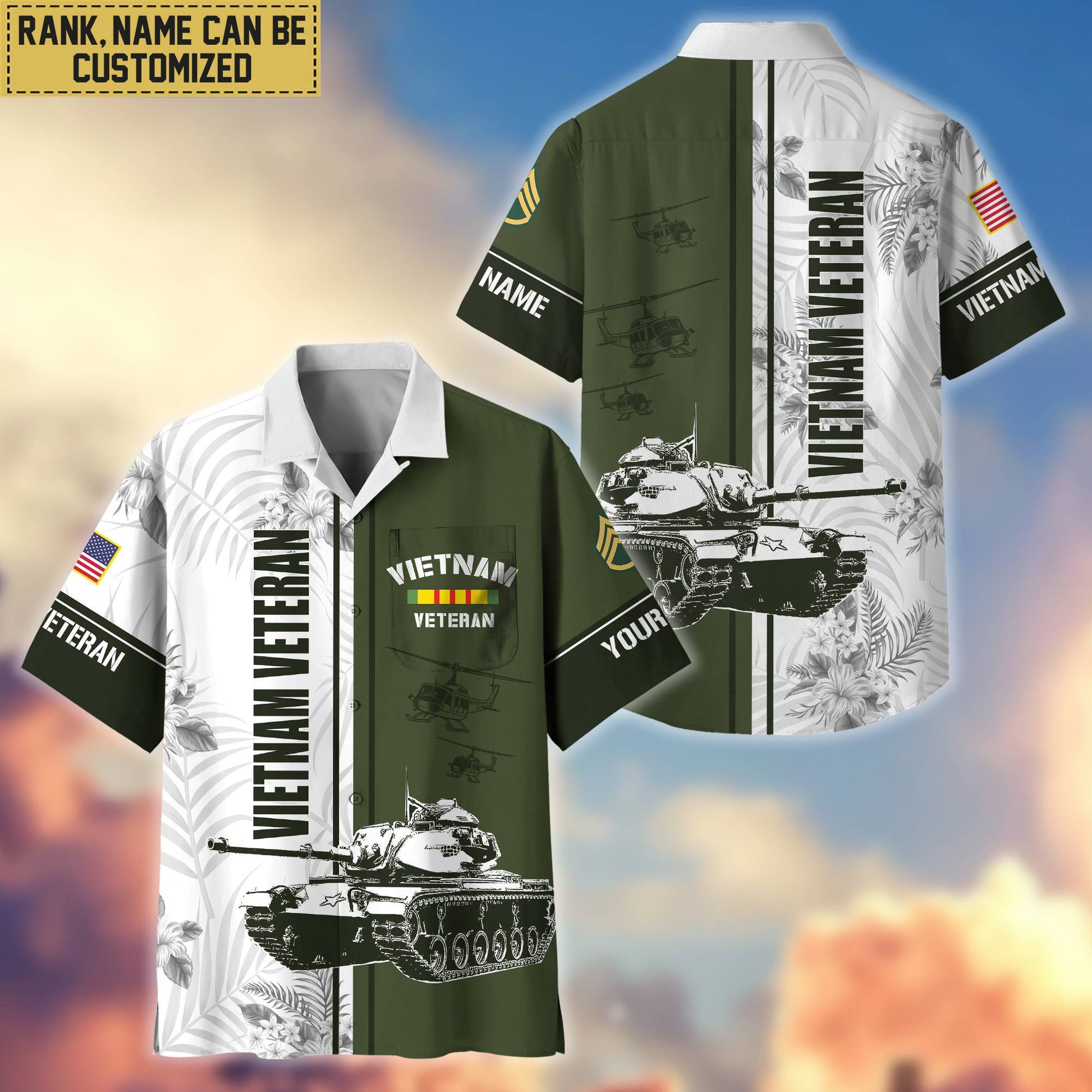 Premium Custom Name, Rank Vietnam Veteran Hawaii Shirt With Pocket, Gifts For Veterans Day, Father's Day, Gifts for Vietnam Veteran VPVC401106