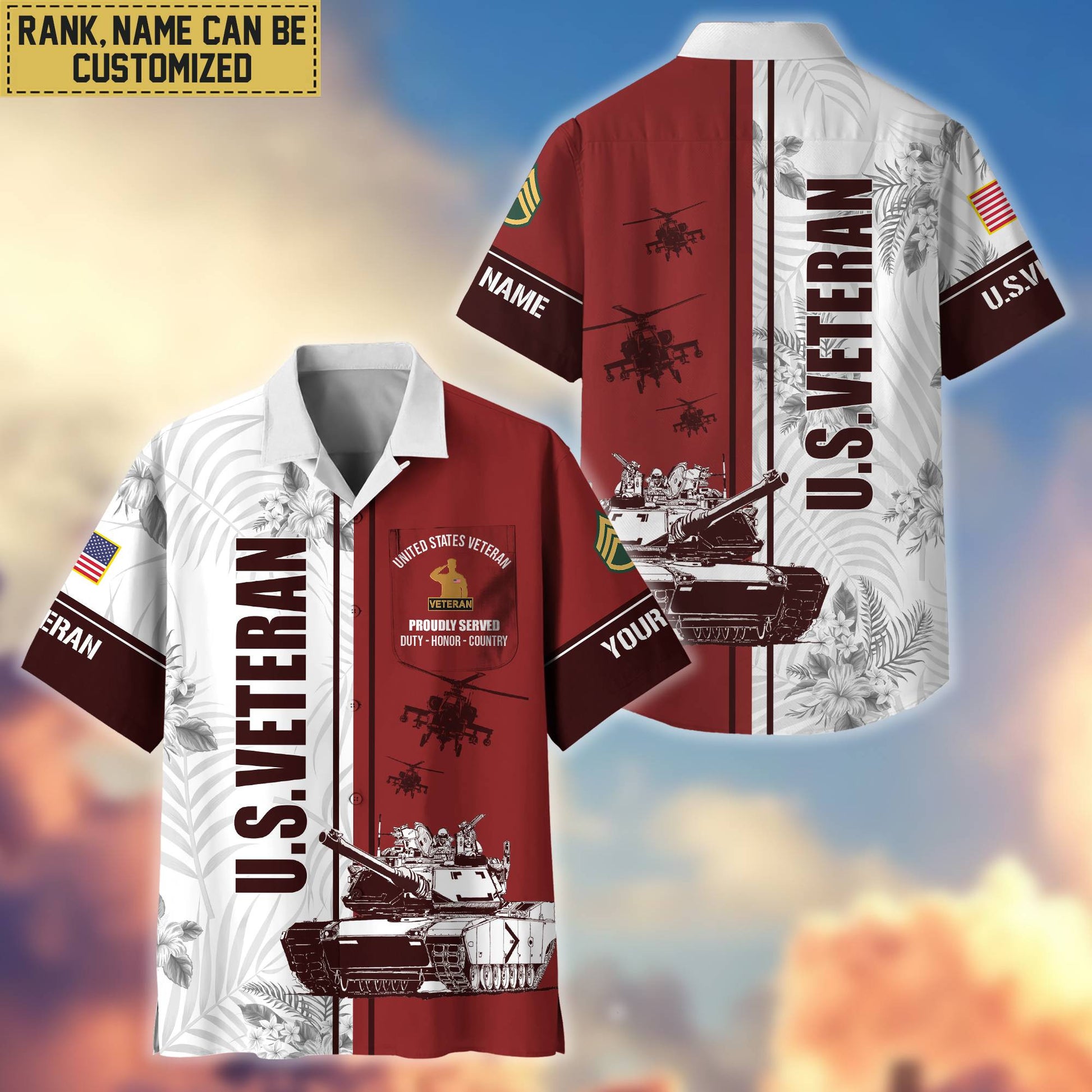 Premium Custom Name, Rank US Veteran Hawaii Shirt With Pocket, Gifts For Veterans Day, Father's Day, Gifts for US Veteran VPVC401107
