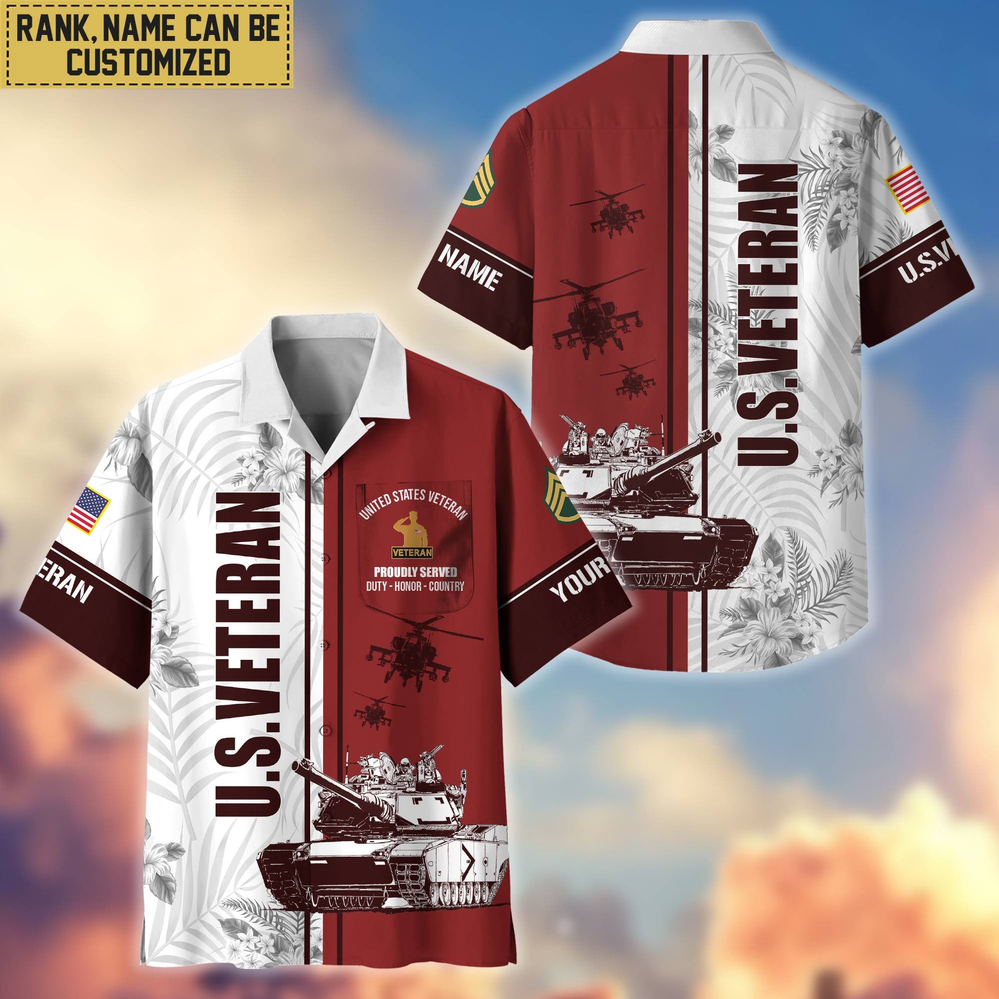 Premium Custom Name, Rank US Veteran Hawaii Shirt With Pocket, Gifts For Veterans Day, Father's Day, Gifts for US Veteran VPVC401107