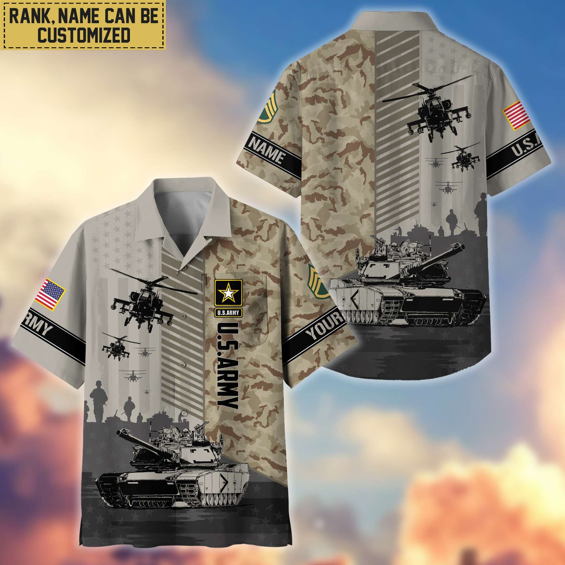 Premium Custom Name, Rank US Army Hawaii Shirt With Pocket, Gifts For Veterans Day, Father's Day, Gifts for Army Veteran VPVC401201