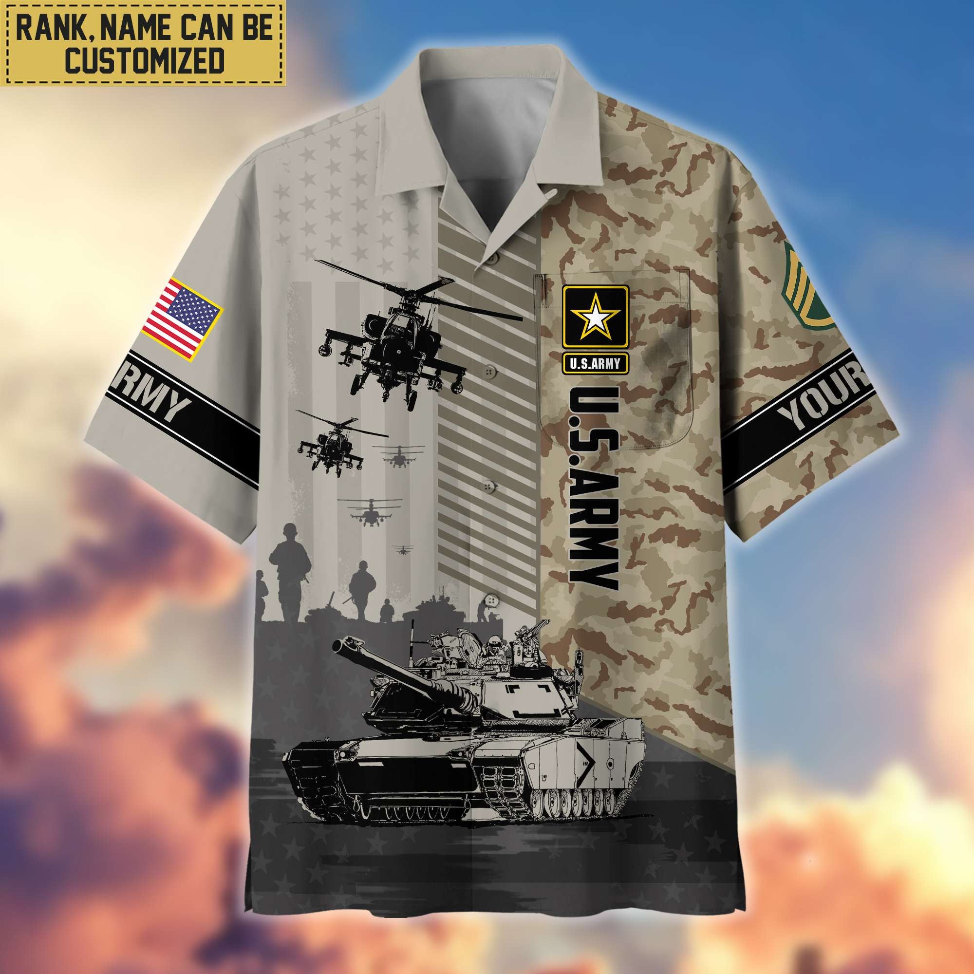 Premium Custom Name, Rank US Army Hawaii Shirt With Pocket, Gifts For Veterans Day, Father's Day, Gifts for Army Veteran VPVC401201