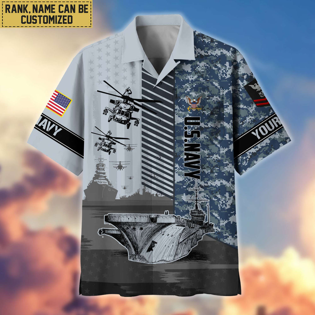 Premium Custom Name, Rank US Navy Hawaii Shirt With Pocket, Gifts For Veterans Day, Father's Day, Gifts for Navy Veteran VPVC401202