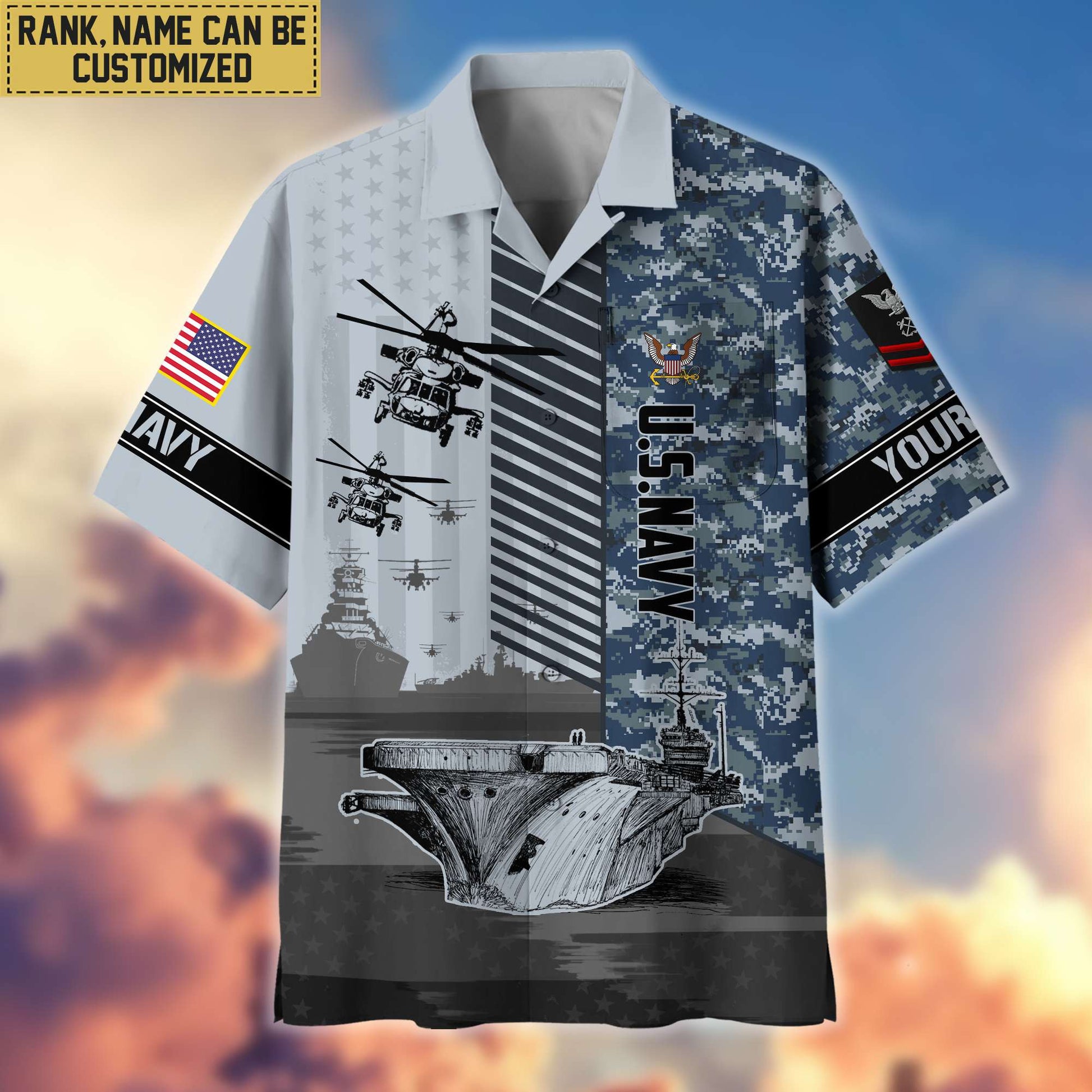 Premium Custom Name, Rank US Navy Hawaii Shirt With Pocket, Gifts For Veterans Day, Father's Day, Gifts for Navy Veteran VPVC401202