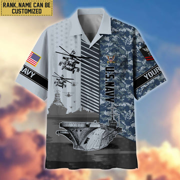 Premium Custom Name, Rank US Navy Hawaii Shirt With Pocket, Gifts For Veterans Day, Father's Day, Gifts for Navy Veteran VPVC401202