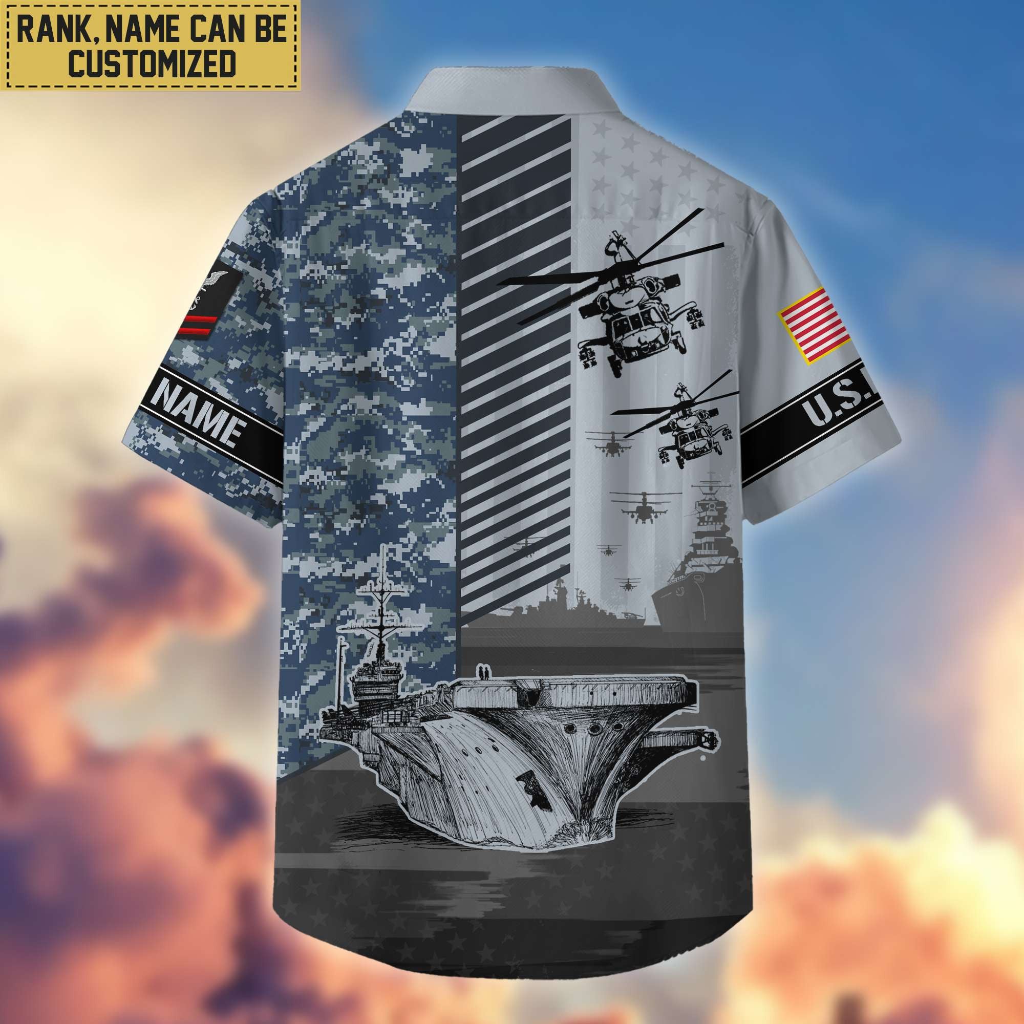 Premium Custom Name, Rank US Navy Hawaii Shirt With Pocket, Gifts For Veterans Day, Father's Day, Gifts for Navy Veteran VPVC401202