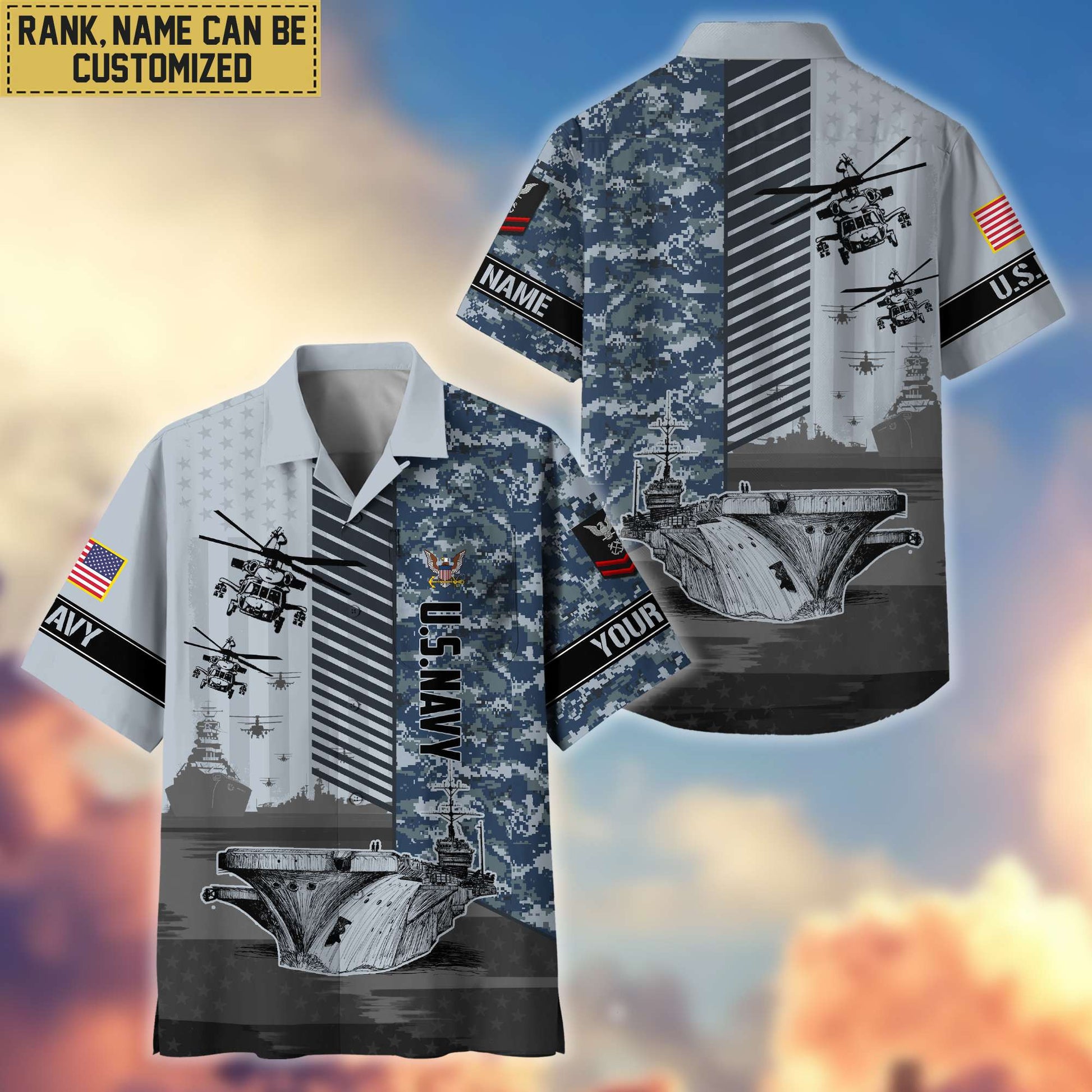 Premium Custom Name, Rank US Navy Hawaii Shirt With Pocket, Gifts For Veterans Day, Father's Day, Gifts for Navy Veteran VPVC401202