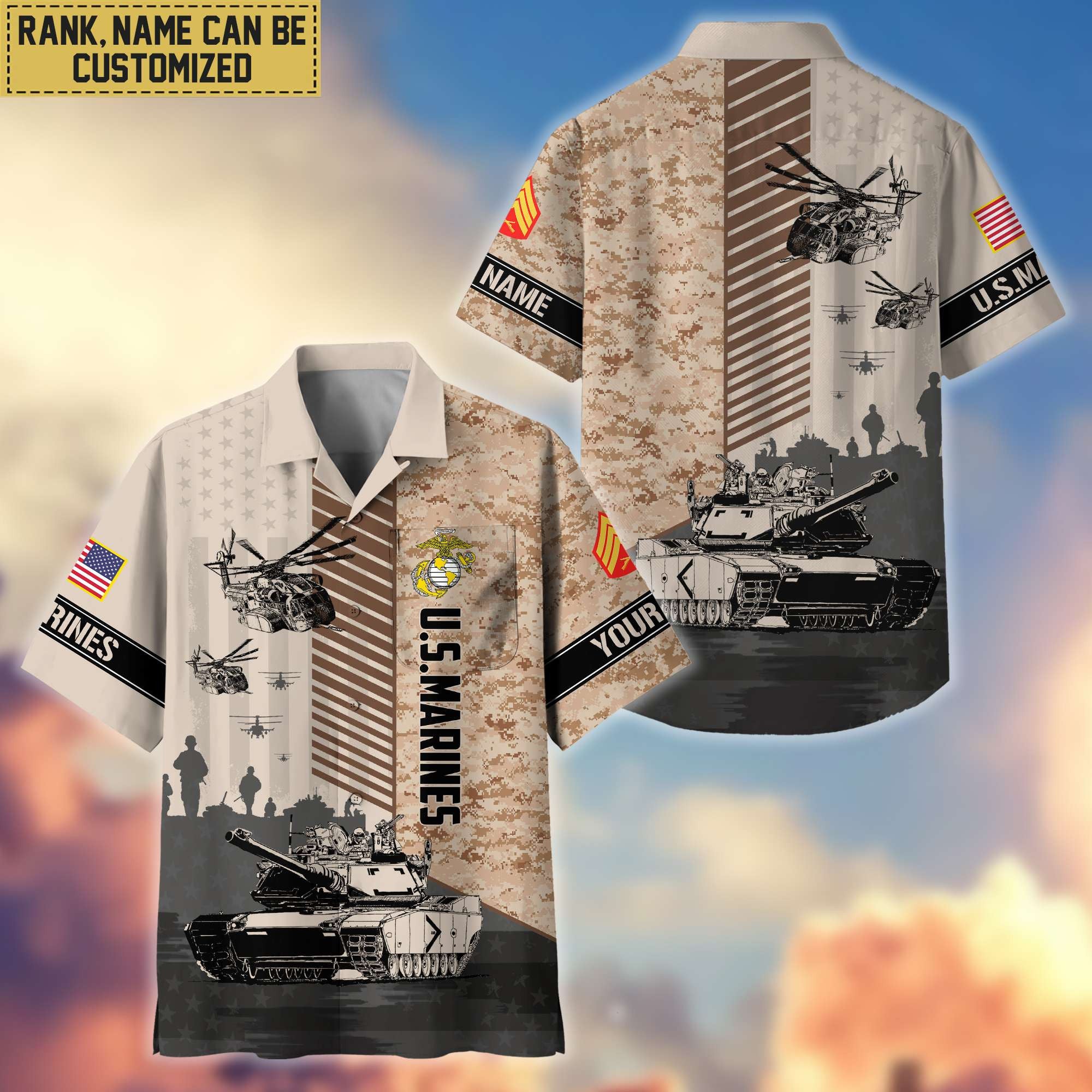 Premium Custom Name, Rank USMC Hawaii Shirt With Pocket, Gifts For Veterans Day, Father's Day, Gifts for Marine Veteran VPVC401203