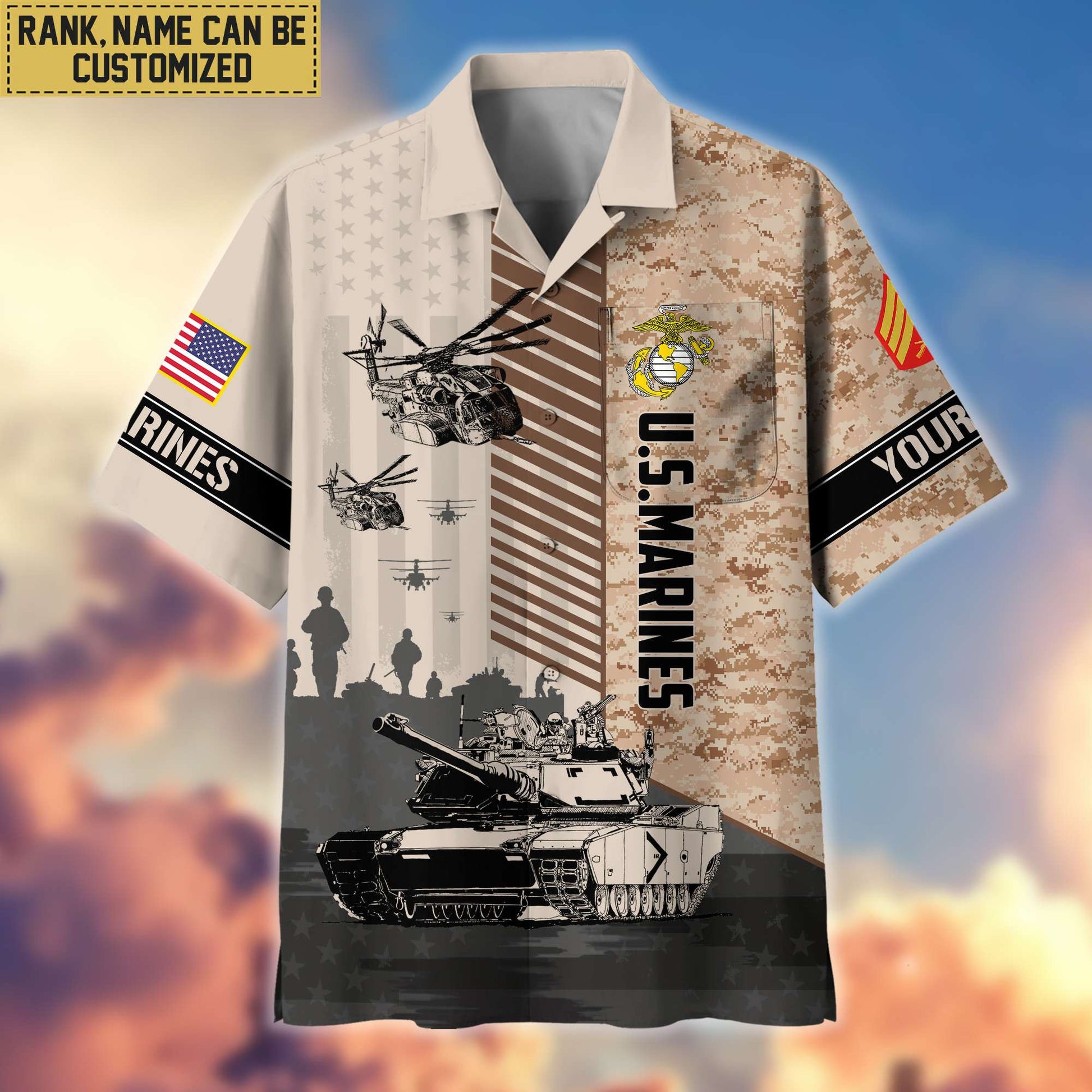 Premium Custom Name, Rank USMC Hawaii Shirt With Pocket, Gifts For Veterans Day, Father's Day, Gifts for Marine Veteran VPVC401203