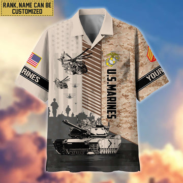 Premium Custom Name, Rank USMC Hawaii Shirt With Pocket, Gifts For Veterans Day, Father's Day, Gifts for Marine Veteran VPVC401203