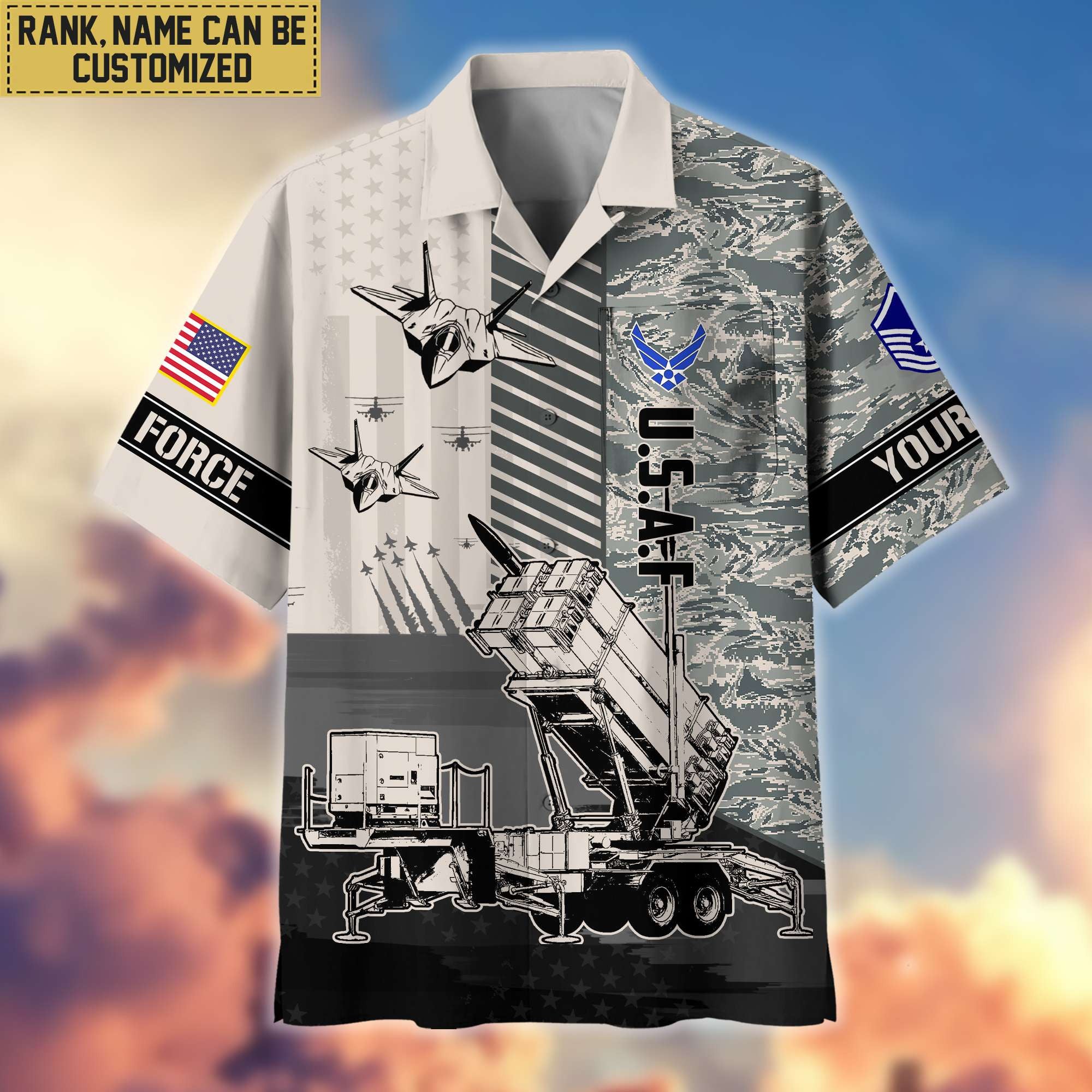Premium Custom Name, Rank USAF Hawaii Shirt With Pocket, Gifts For Veterans Day, Father's Day, Gifts for Air Force Veteran VPVC401204