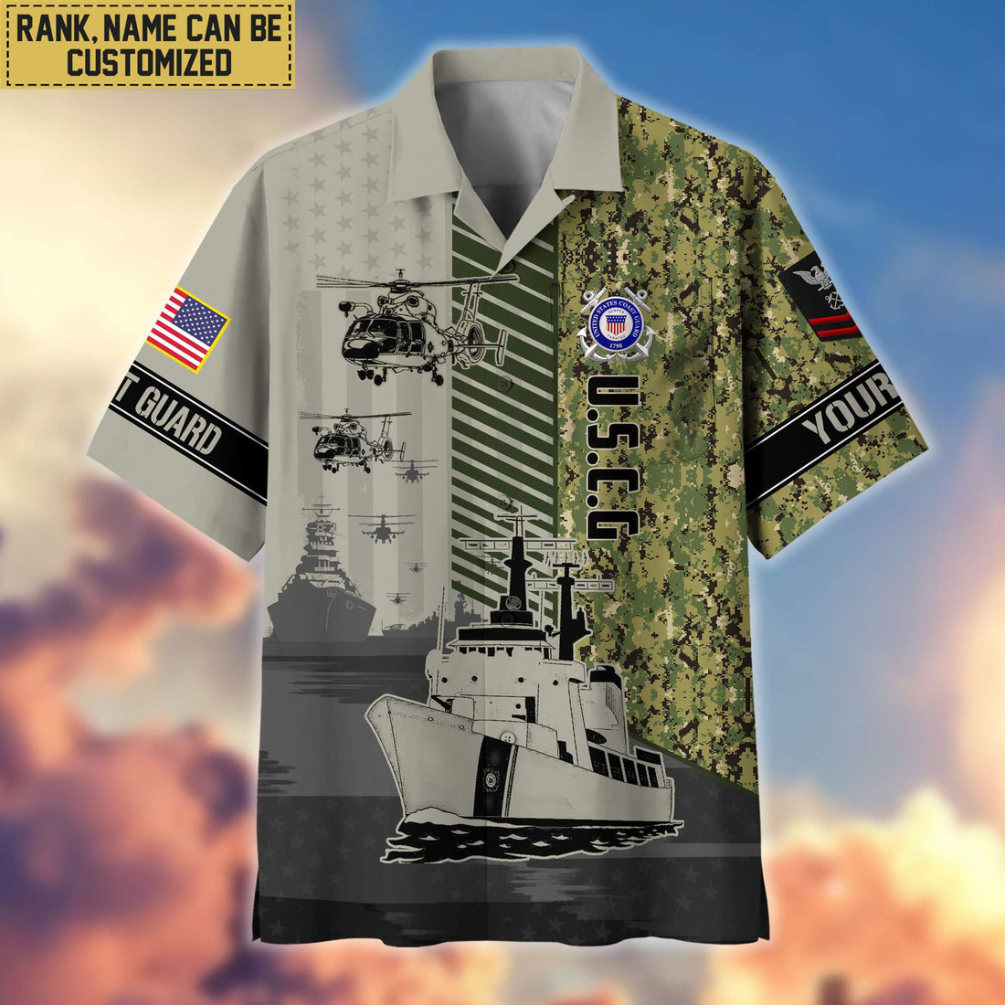 Premium Custom Name, Rank USCG Hawaii Shirt With Pocket, Gifts For Veterans Day, Father's Day, Gifts for Coast Guard Veteran VPVC401205