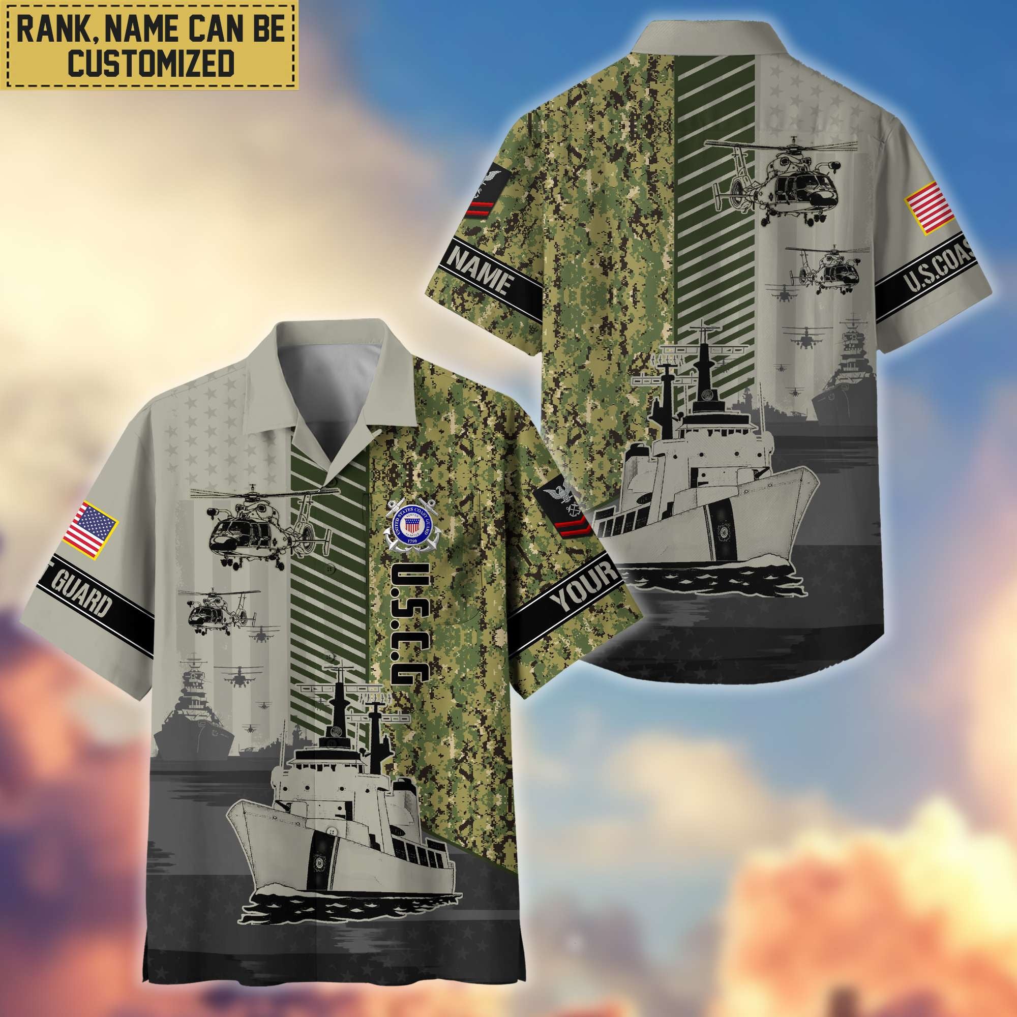 Premium Custom Name, Rank USCG Hawaii Shirt With Pocket, Gifts For Veterans Day, Father's Day, Gifts for Coast Guard Veteran VPVC401205