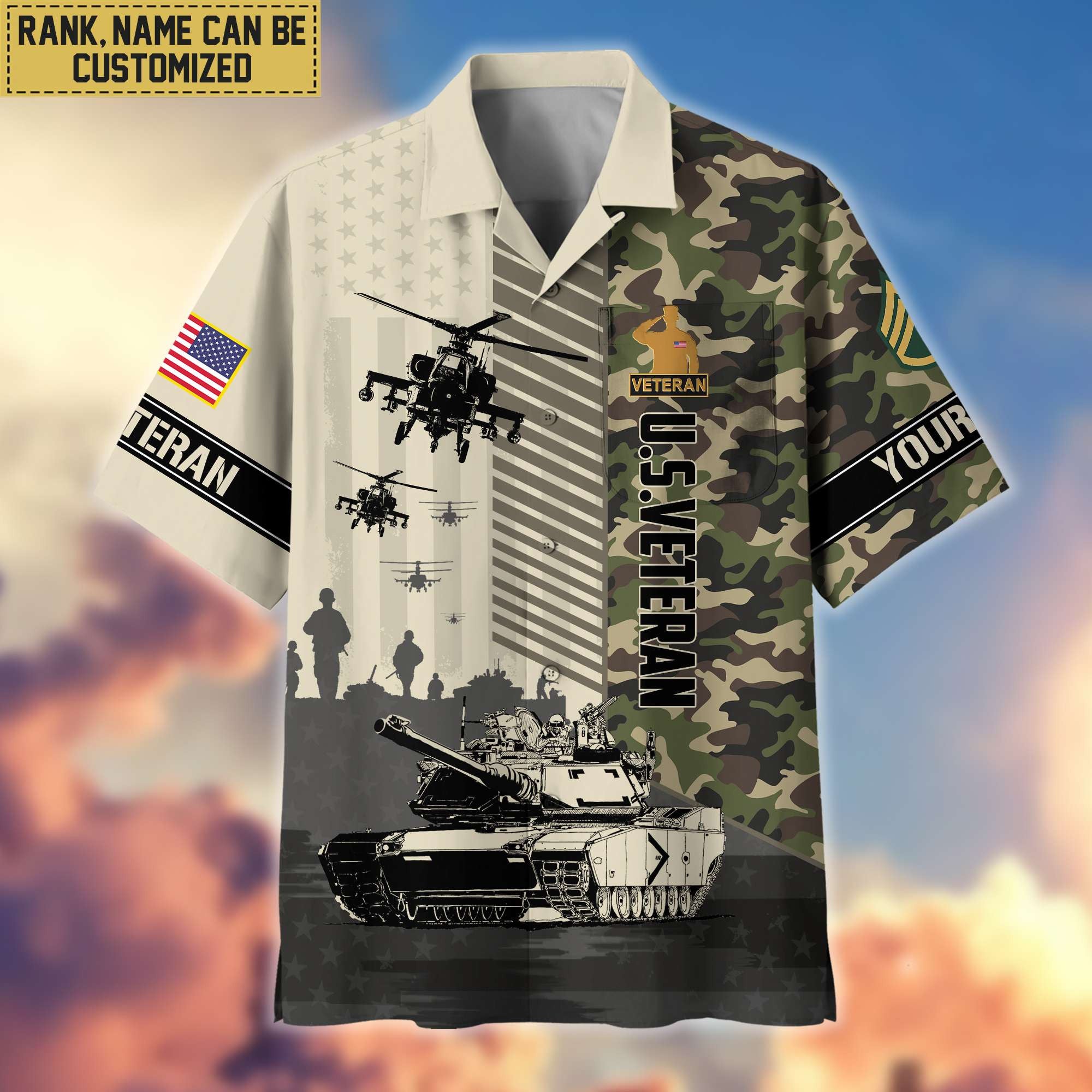 Premium Custom Name, Rank US Veteran Hawaii Shirt With Pocket, Gifts For Veterans Day, Father's Day, Gifts for US Veteran VPVC401207