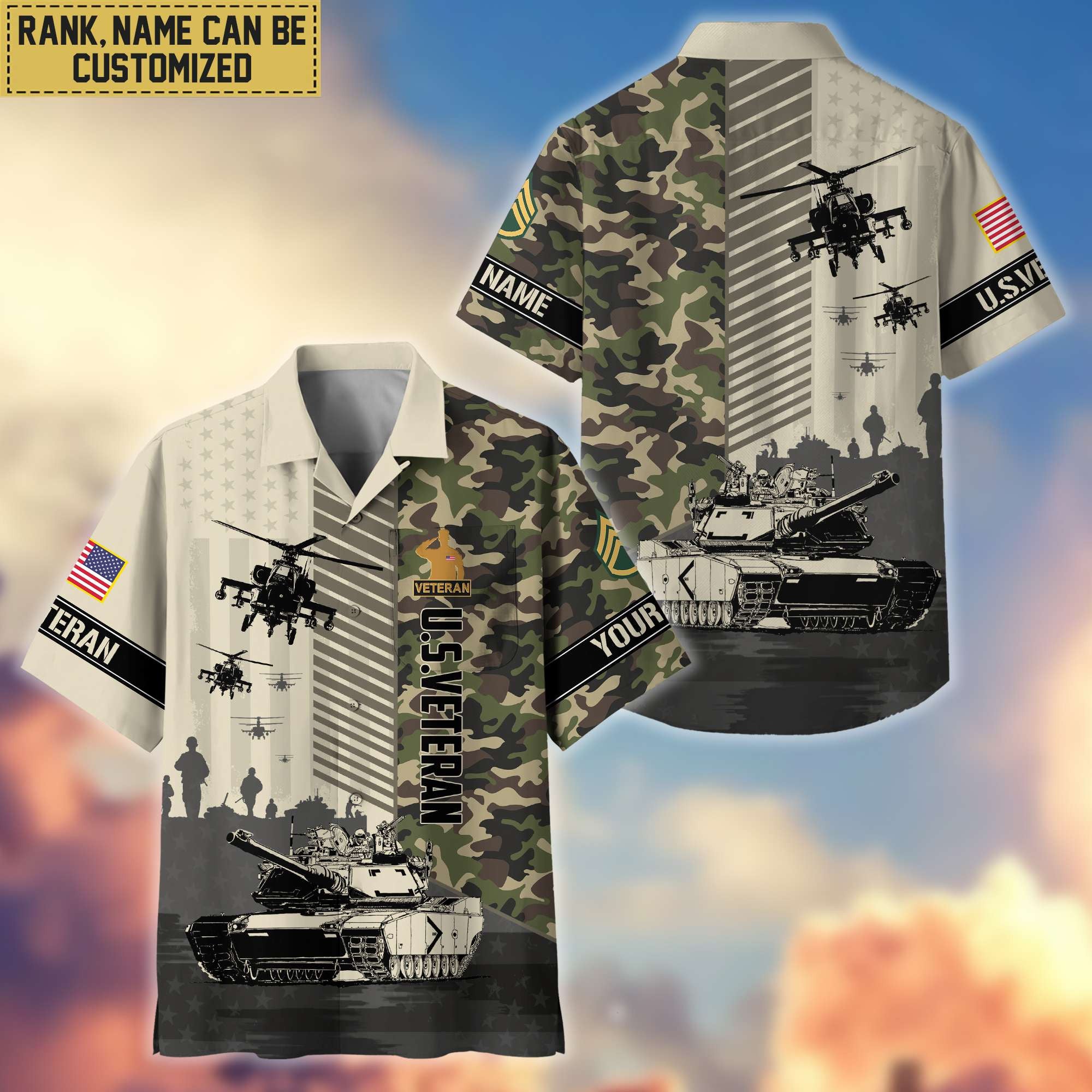 Premium Custom Name, Rank US Veteran Hawaii Shirt With Pocket, Gifts For Veterans Day, Father's Day, Gifts for US Veteran VPVC401207