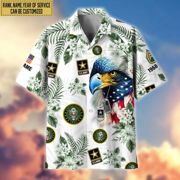 US Army Hawaii Shirt With Pocket, Custom Rank, Name, Gifts For Army Veteran VPVC401601