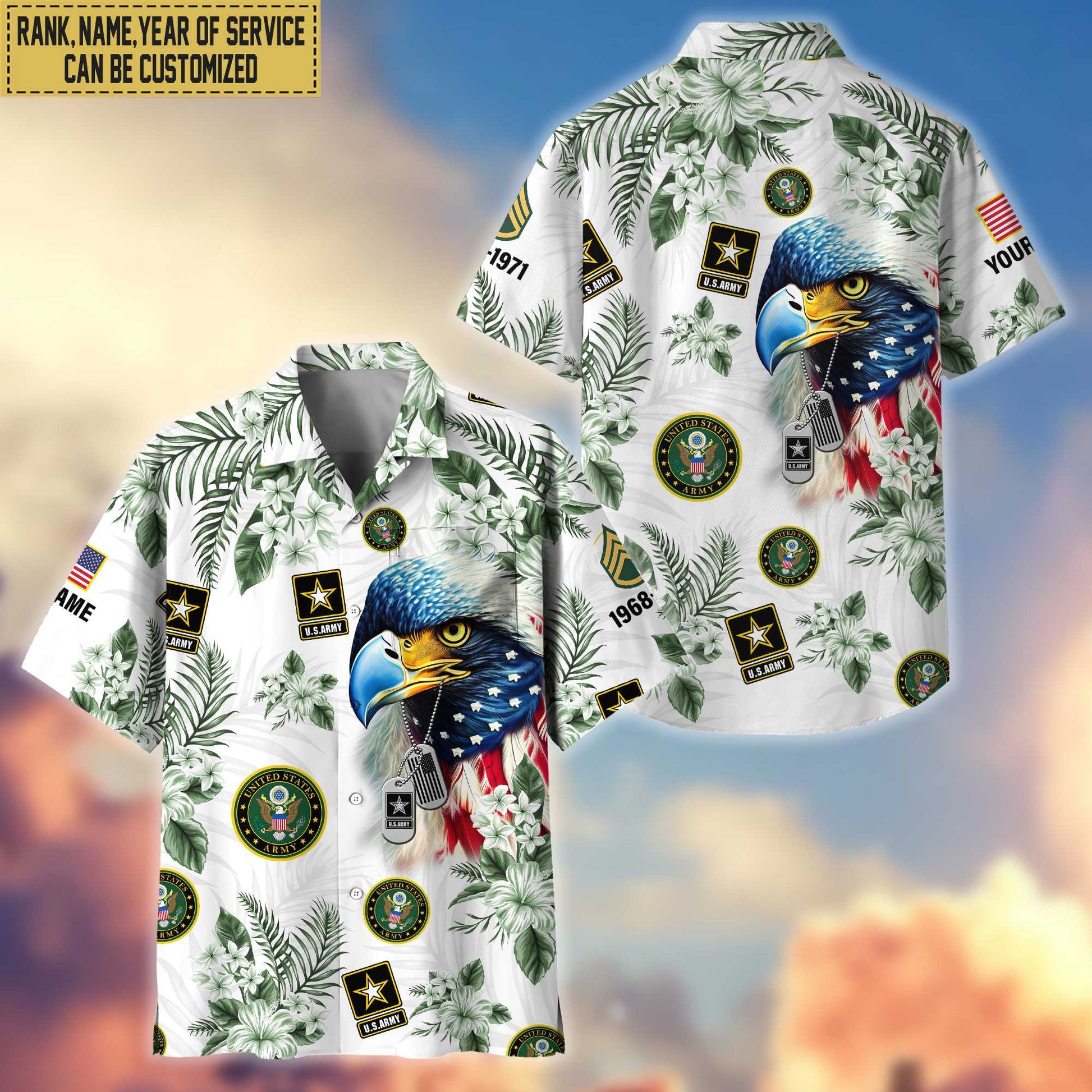 US Army Hawaii Shirt With Pocket, Custom Rank, Name, Gifts For Army Veteran VPVC401601