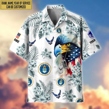 USAF Hawaii Shirt With Pocket, Custom Rank, Name, Gifts For Air Force Veteran VPVC401604