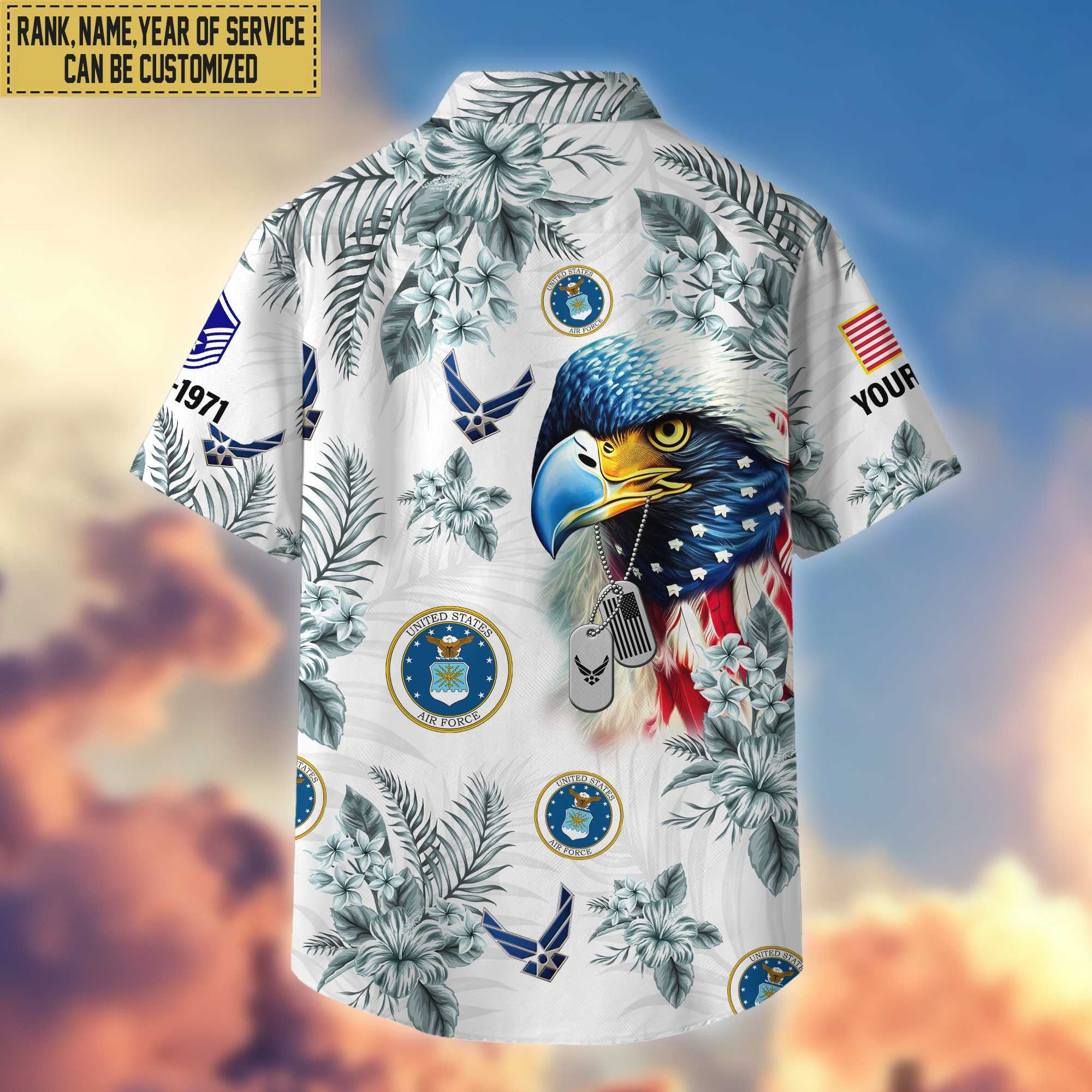 USAF Hawaii Shirt With Pocket, Custom Rank, Name, Gifts For Air Force Veteran VPVC401604