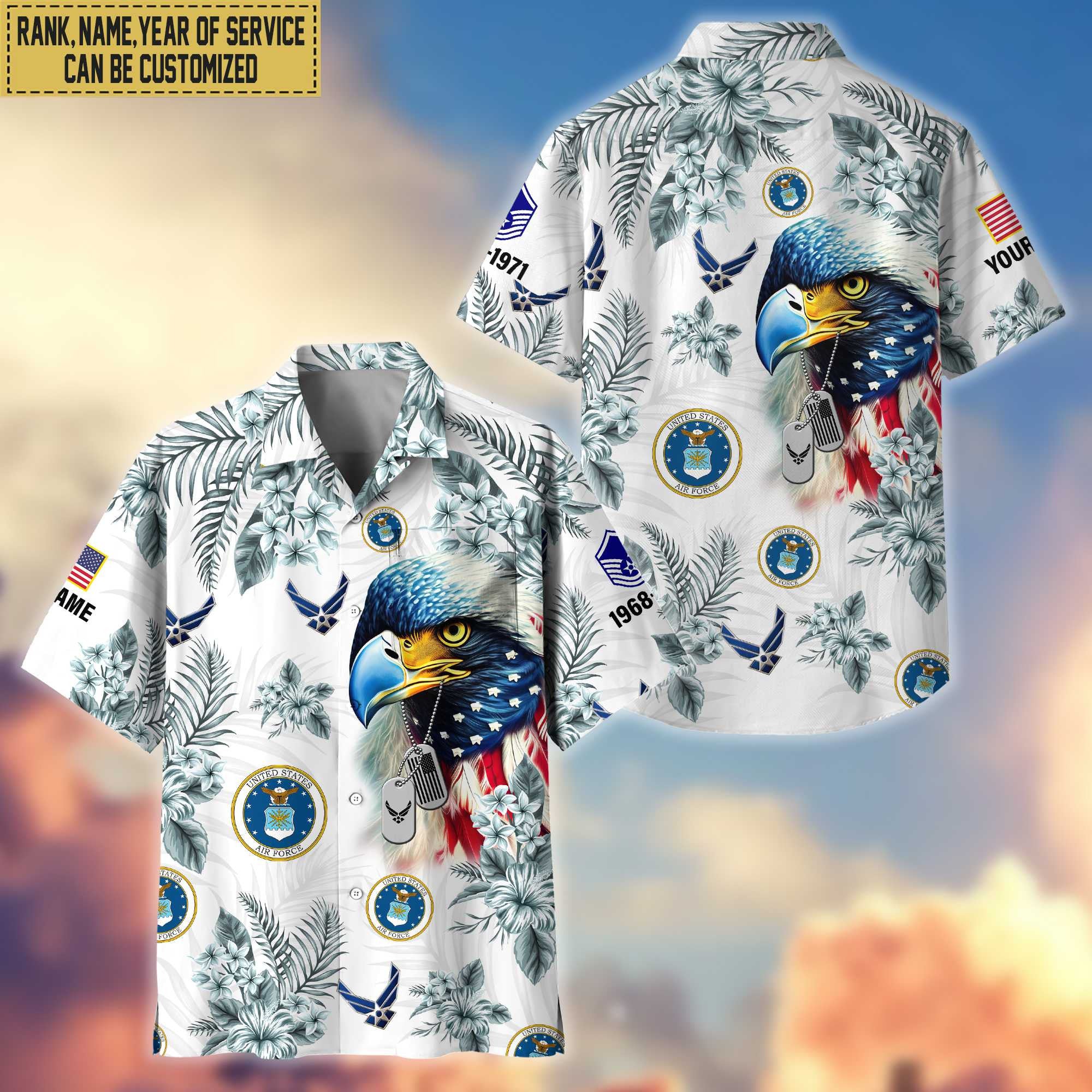 USAF Hawaii Shirt With Pocket, Custom Rank, Name, Gifts For Air Force Veteran VPVC401604