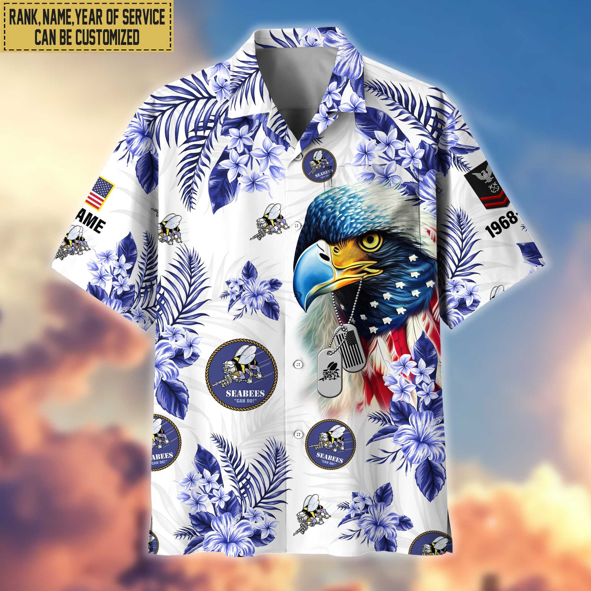 US Seabees Hawaii Shirt With Pocket, Custom Rank, Name, Gifts For Seabees Veteran VPVC401608
