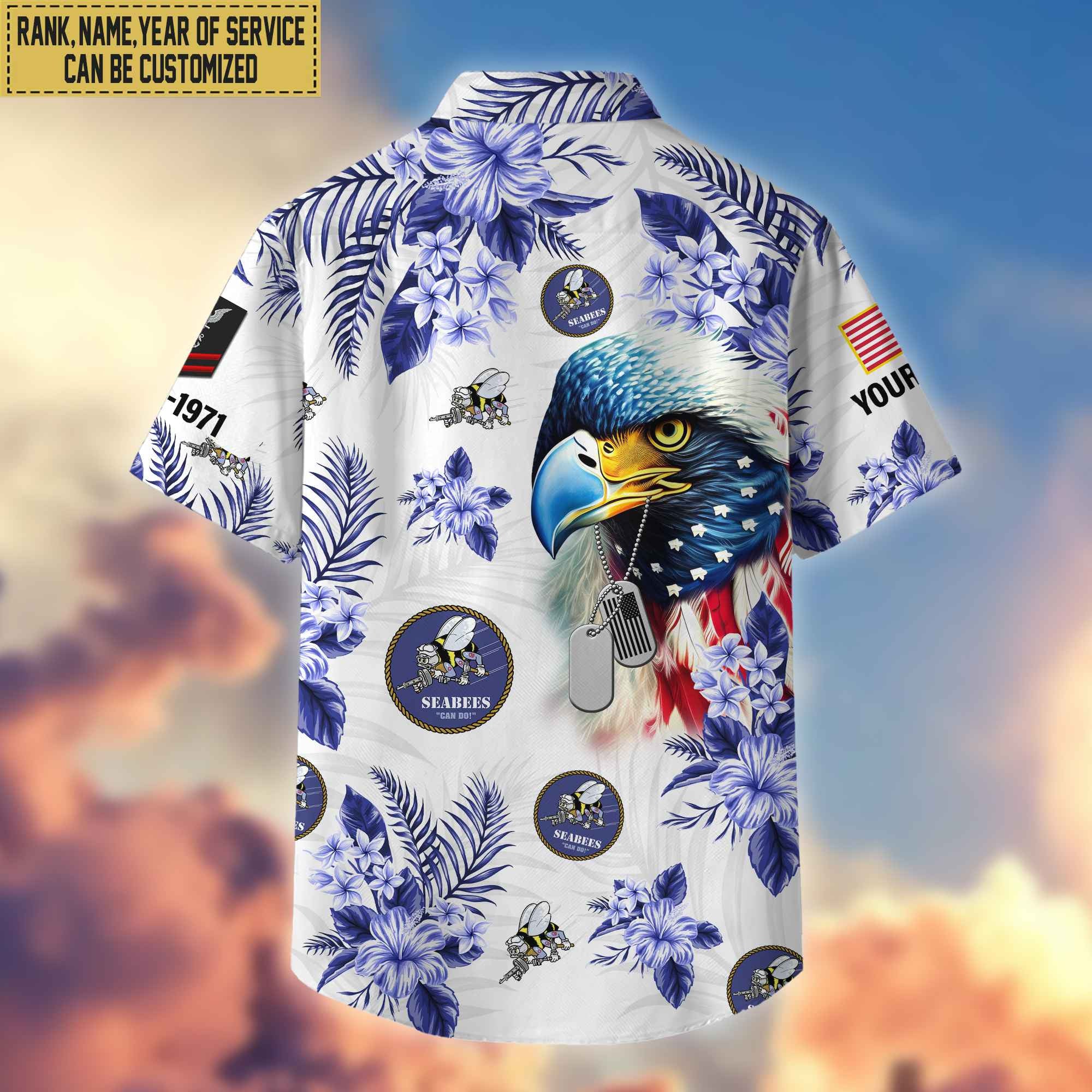 US Seabees Hawaii Shirt With Pocket, Custom Rank, Name, Gifts For Seabees Veteran VPVC401608