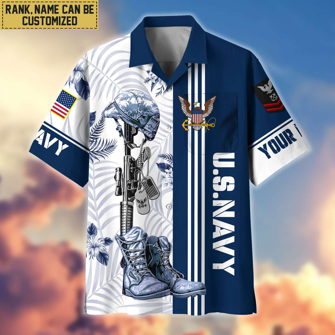 Premium Custom US Navy Veteran Hawaii Shirt With Pocket, Gifts For Veterans Day, Father's Day, Gifts for Navy Veteran VPVC402002