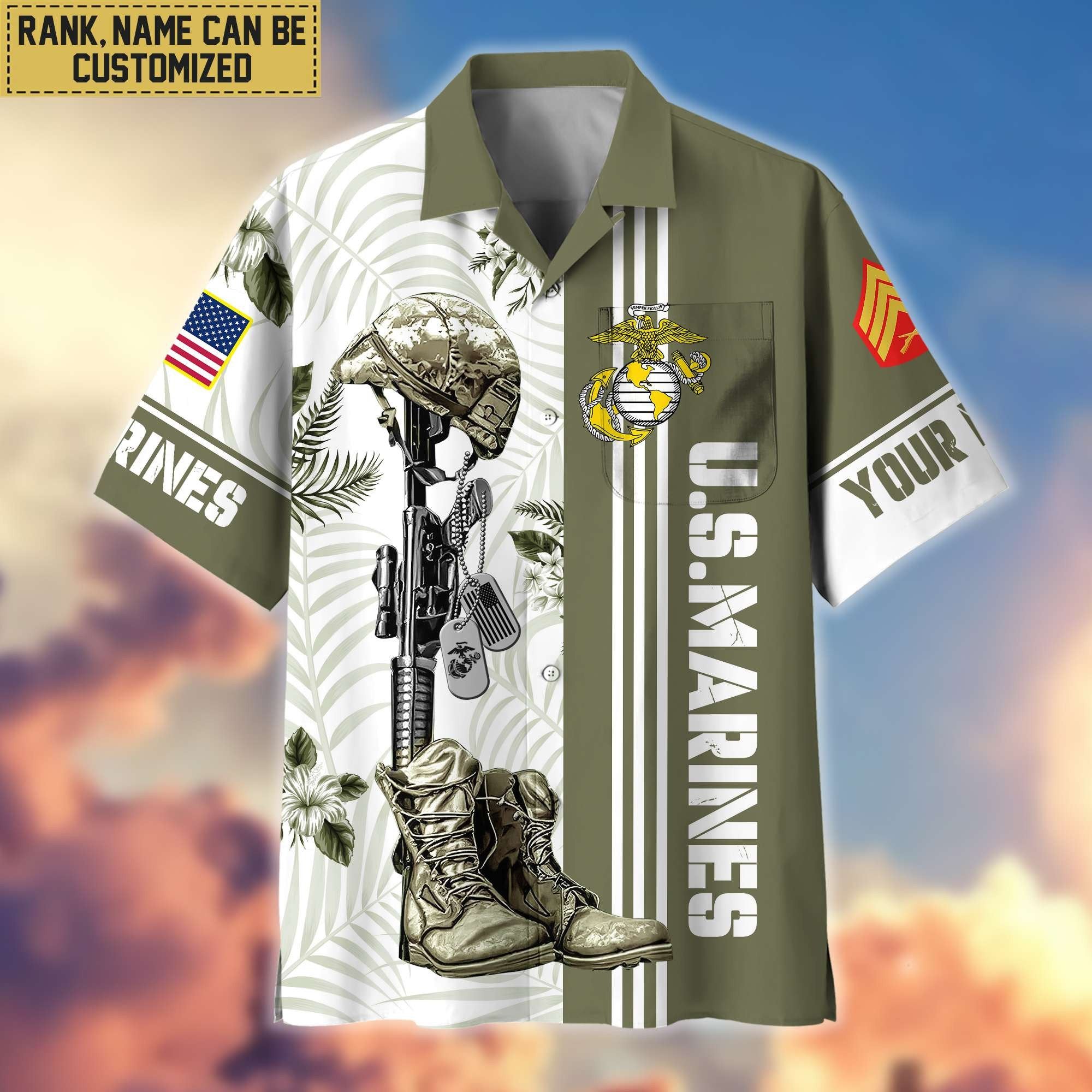 Premium Custom USMC Veteran Hawaii Shirt With Pocket, Gifts For Veterans Day, Father's Day, Gifts for Marine Veteran VPVC402003