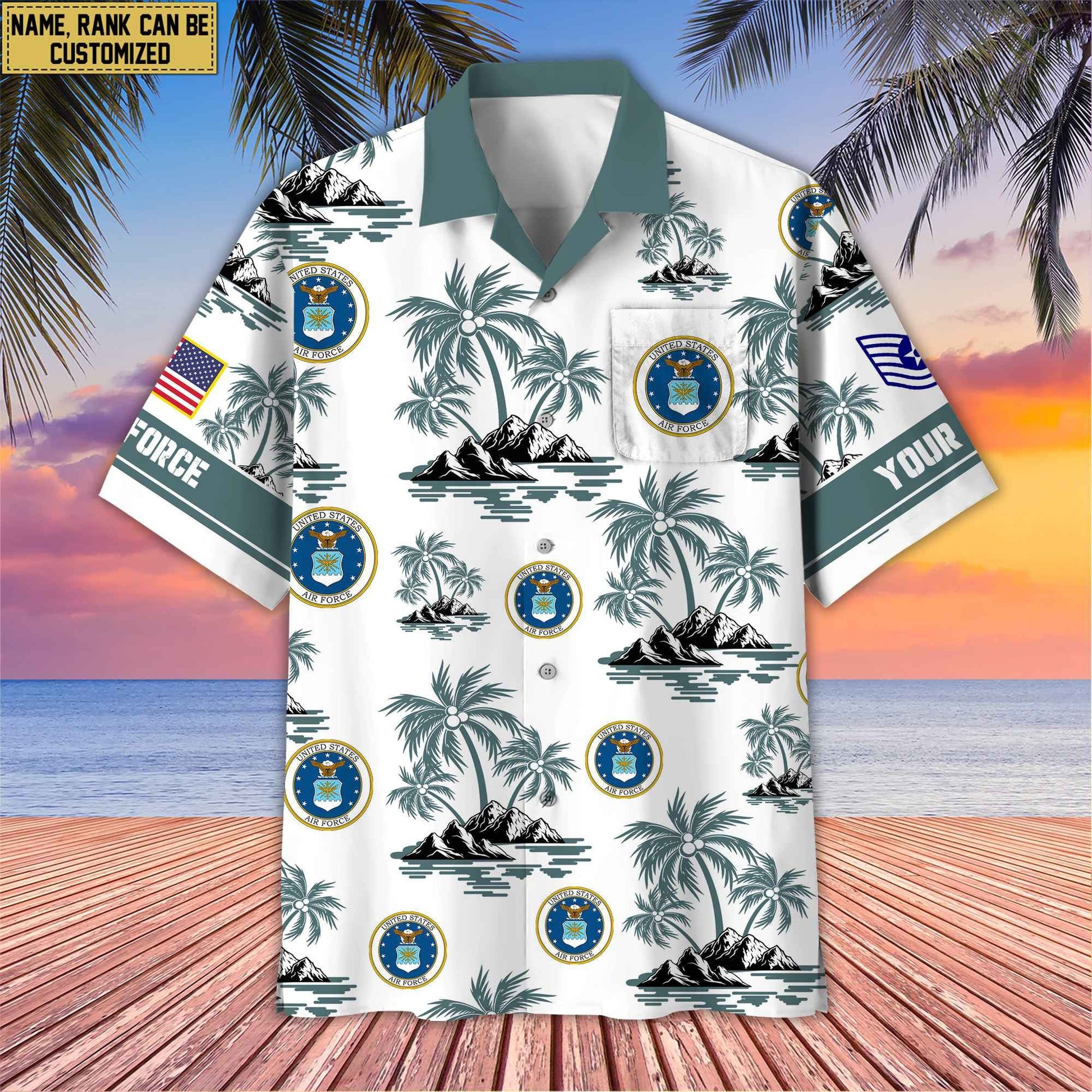 Premium Custom Name, Rank US Veterans Hawaii Shirt With Pocket, Gifts For Independence Day, Father's Day, Veterans Day, Gifts For Dad, Gifts For Husband Veteran BPVC190702