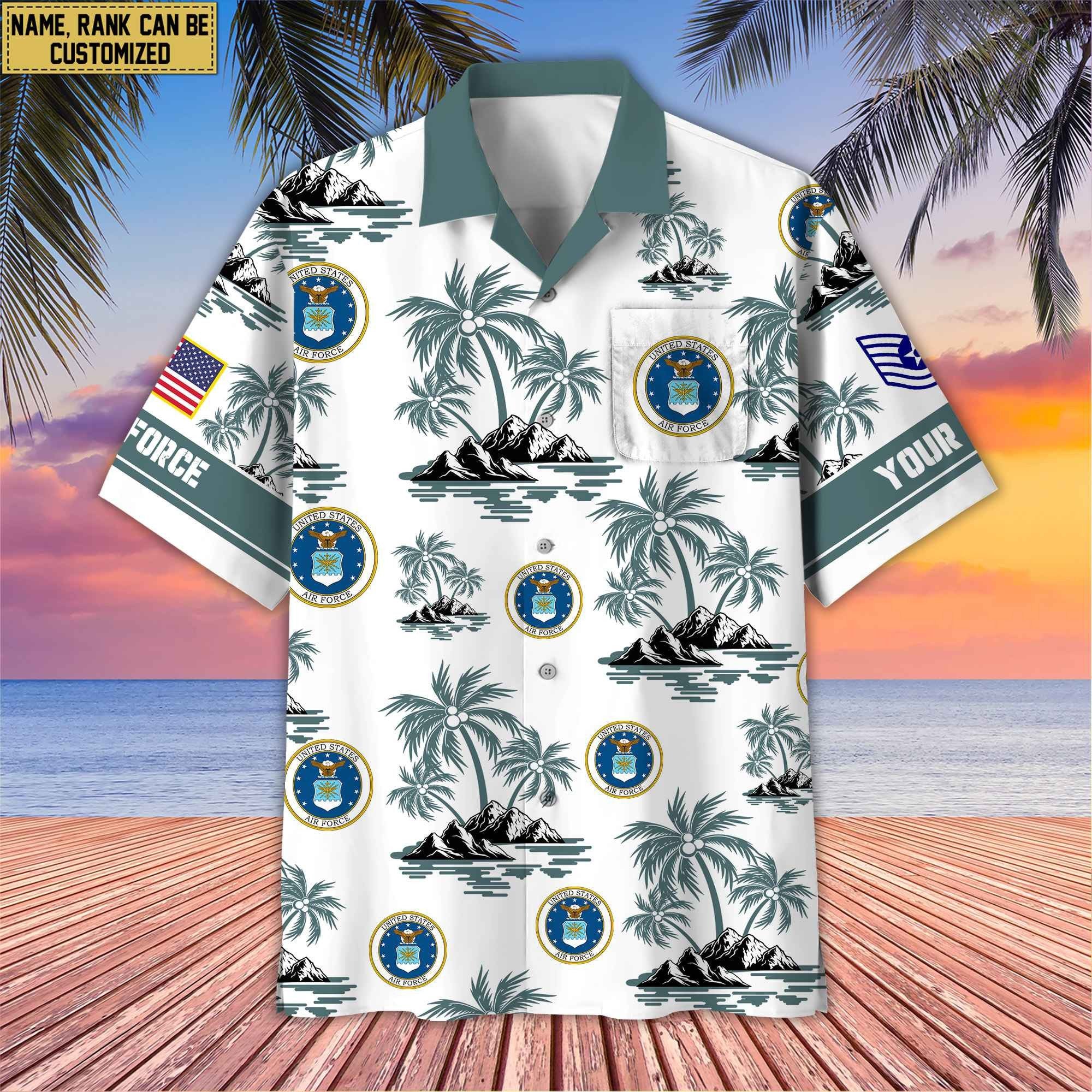 Premium Custom Name, Rank US Veterans Hawaii Shirt With Pocket, Gifts For Independence Day, Father's Day, Veterans Day, Gifts For Dad, Gifts For Husband Veteran BPVC190702