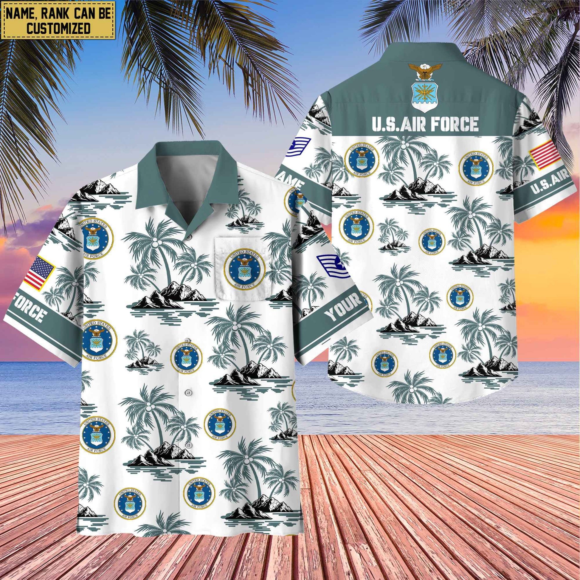 Premium Custom Name, Rank US Veterans Hawaii Shirt With Pocket, Gifts For Independence Day, Father's Day, Veterans Day, Gifts For Dad, Gifts For Husband Veteran BPVC190702