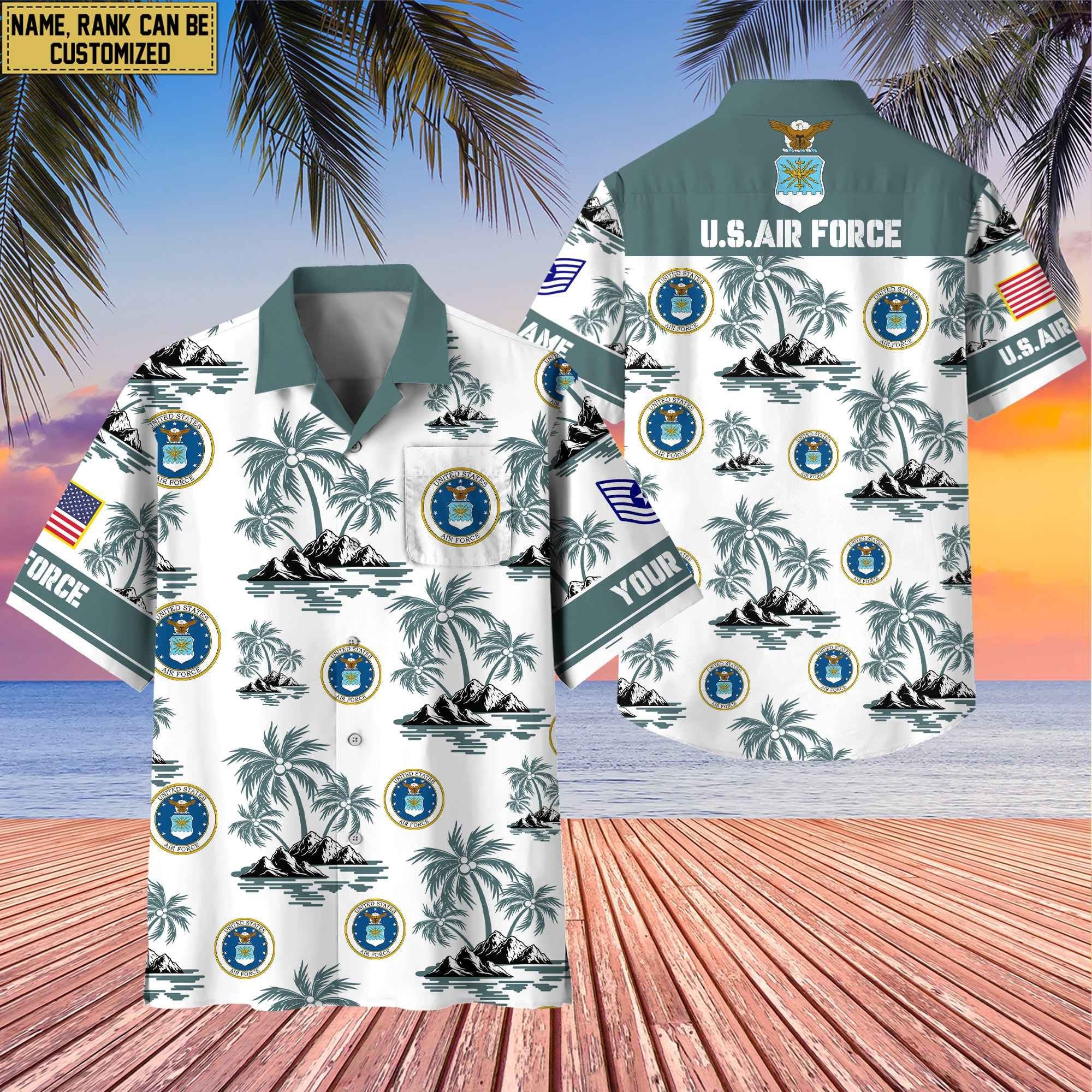 Premium Custom Name, Rank US Veterans Hawaii Shirt With Pocket, Gifts For Independence Day, Father's Day, Veterans Day, Gifts For Dad, Gifts For Husband Veteran BPVC190702