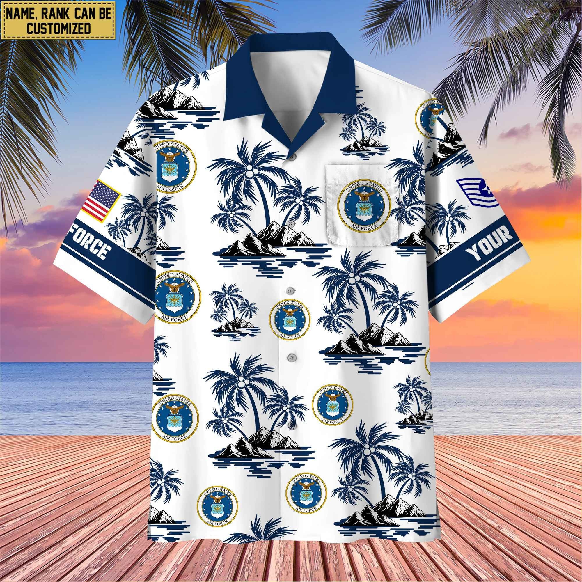 Premium Custom Name, Rank US Veterans Hawaii Shirt With Pocket, Gifts For Independence Day, Father's Day, Veterans Day, Gifts For Dad, Gifts For Husband Veteran BPVC190702