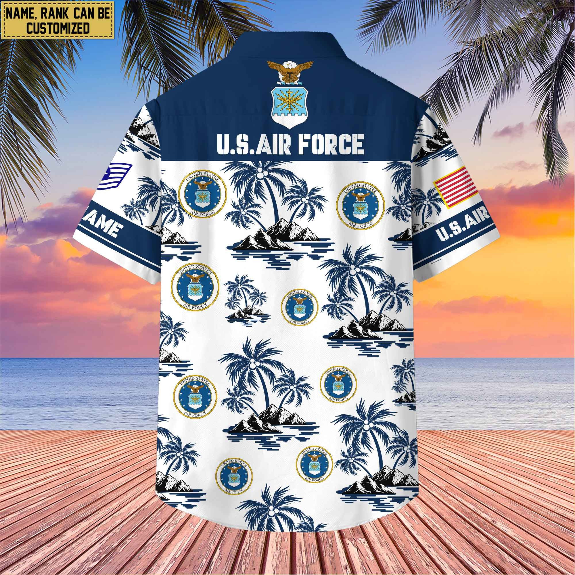 Premium Custom Name, Rank US Veterans Hawaii Shirt With Pocket, Gifts For Independence Day, Father's Day, Veterans Day, Gifts For Dad, Gifts For Husband Veteran BPVC190702