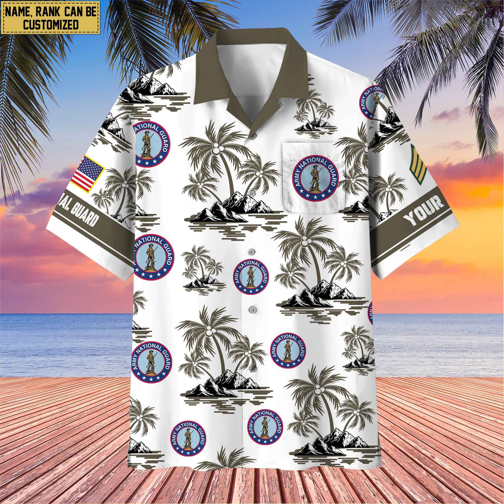 Premium Custom Name, Rank US Veterans Hawaii Shirt With Pocket, Gifts For Independence Day, Father's Day, Veterans Day, Gifts For Dad, Gifts For Husband Veteran BPVC190702