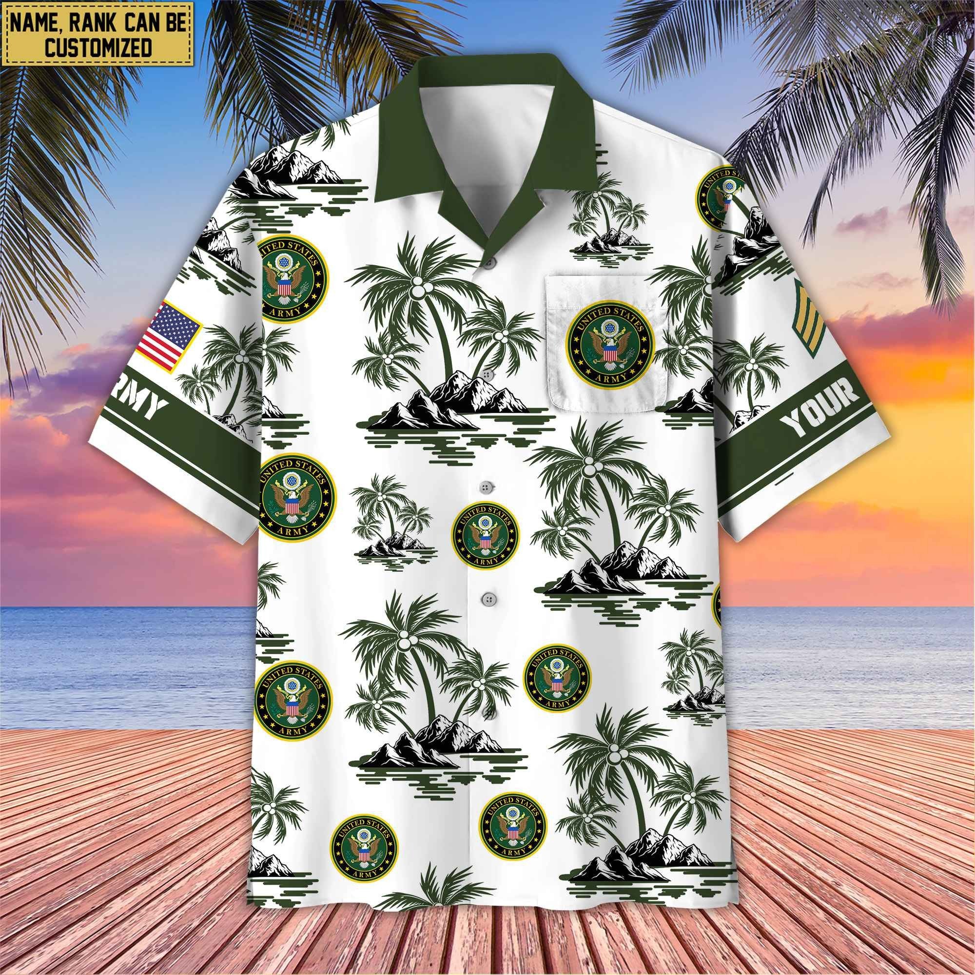 Premium Custom Name, Rank US Veterans Hawaii Shirt With Pocket, Gifts For Independence Day, Father's Day, Veterans Day, Gifts For Dad, Gifts For Husband Veteran BPVC190702