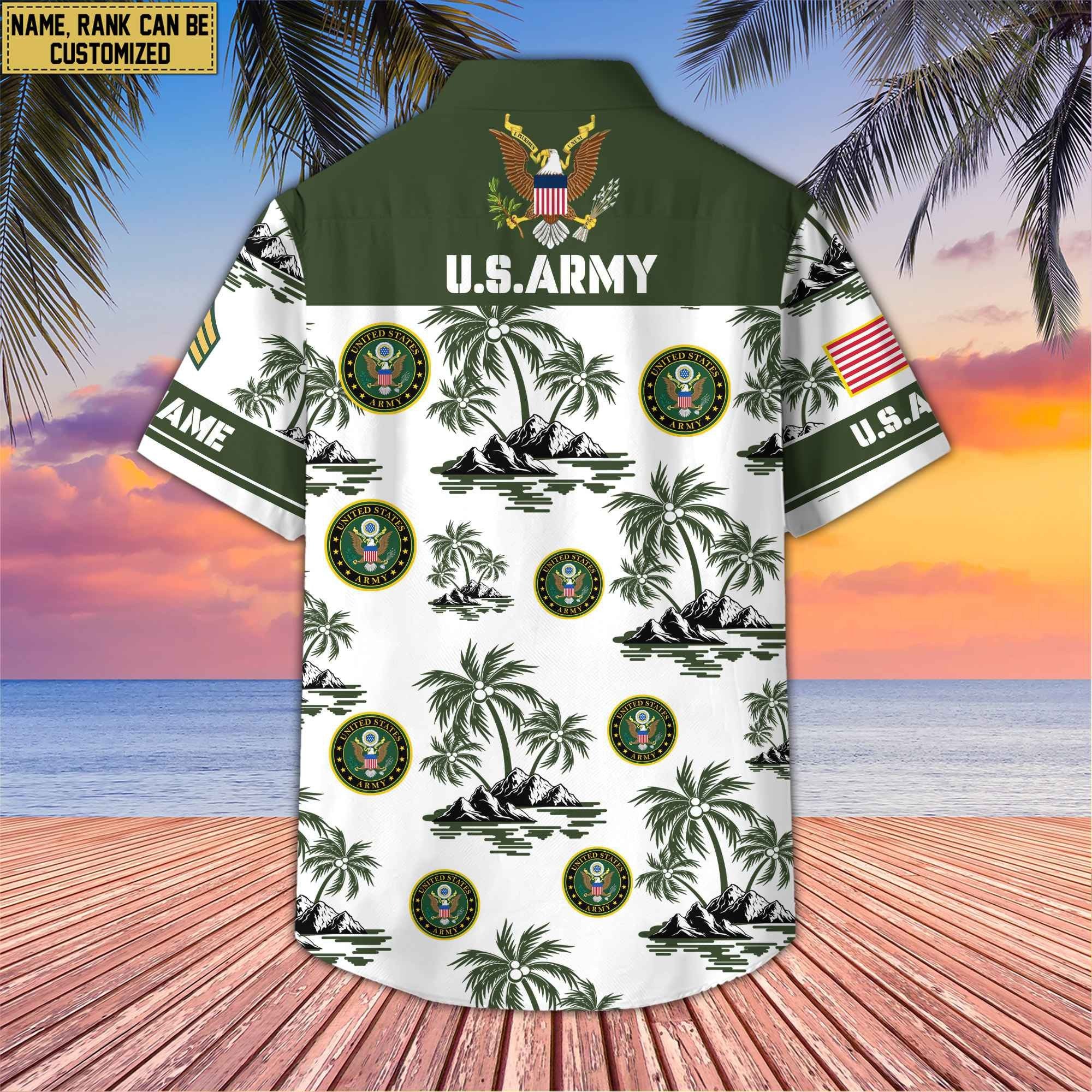 Premium Custom Name, Rank US Veterans Hawaii Shirt With Pocket, Gifts For Independence Day, Father's Day, Veterans Day, Gifts For Dad, Gifts For Husband Veteran BPVC190702
