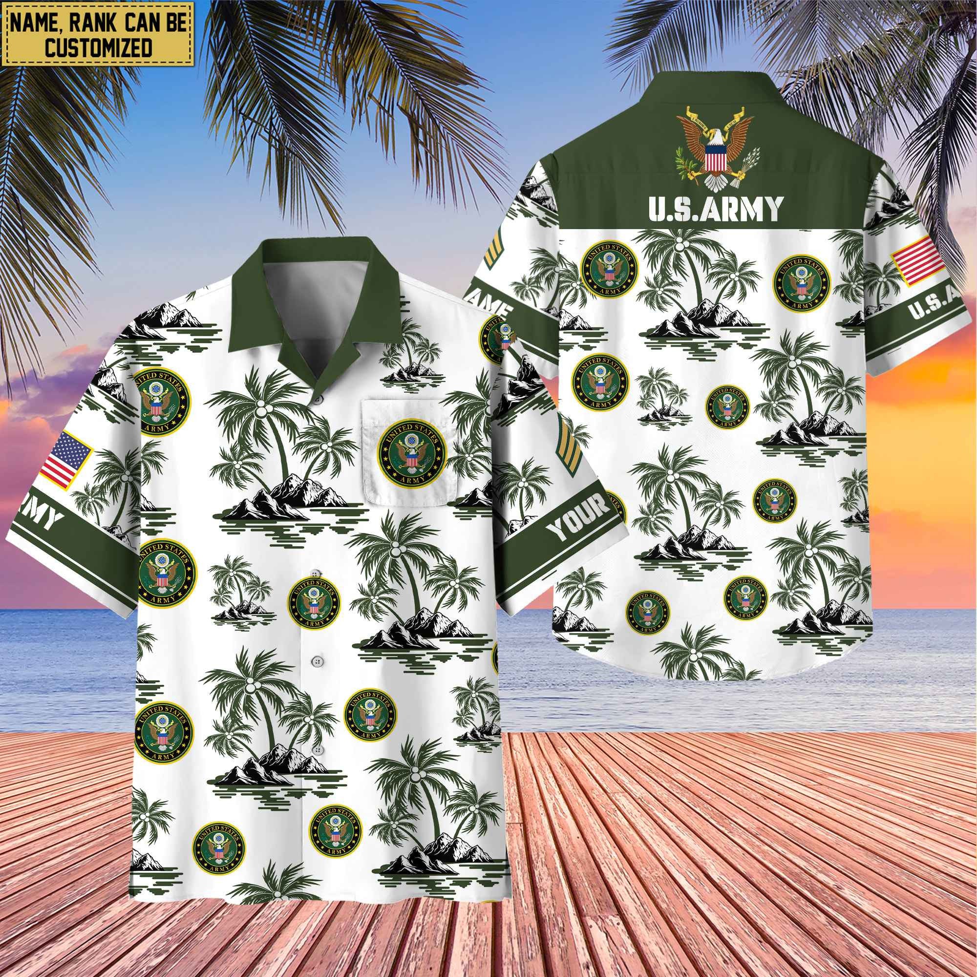Premium Custom Name, Rank US Veterans Hawaii Shirt With Pocket, Gifts For Independence Day, Father's Day, Veterans Day, Gifts For Dad, Gifts For Husband Veteran BPVC190702