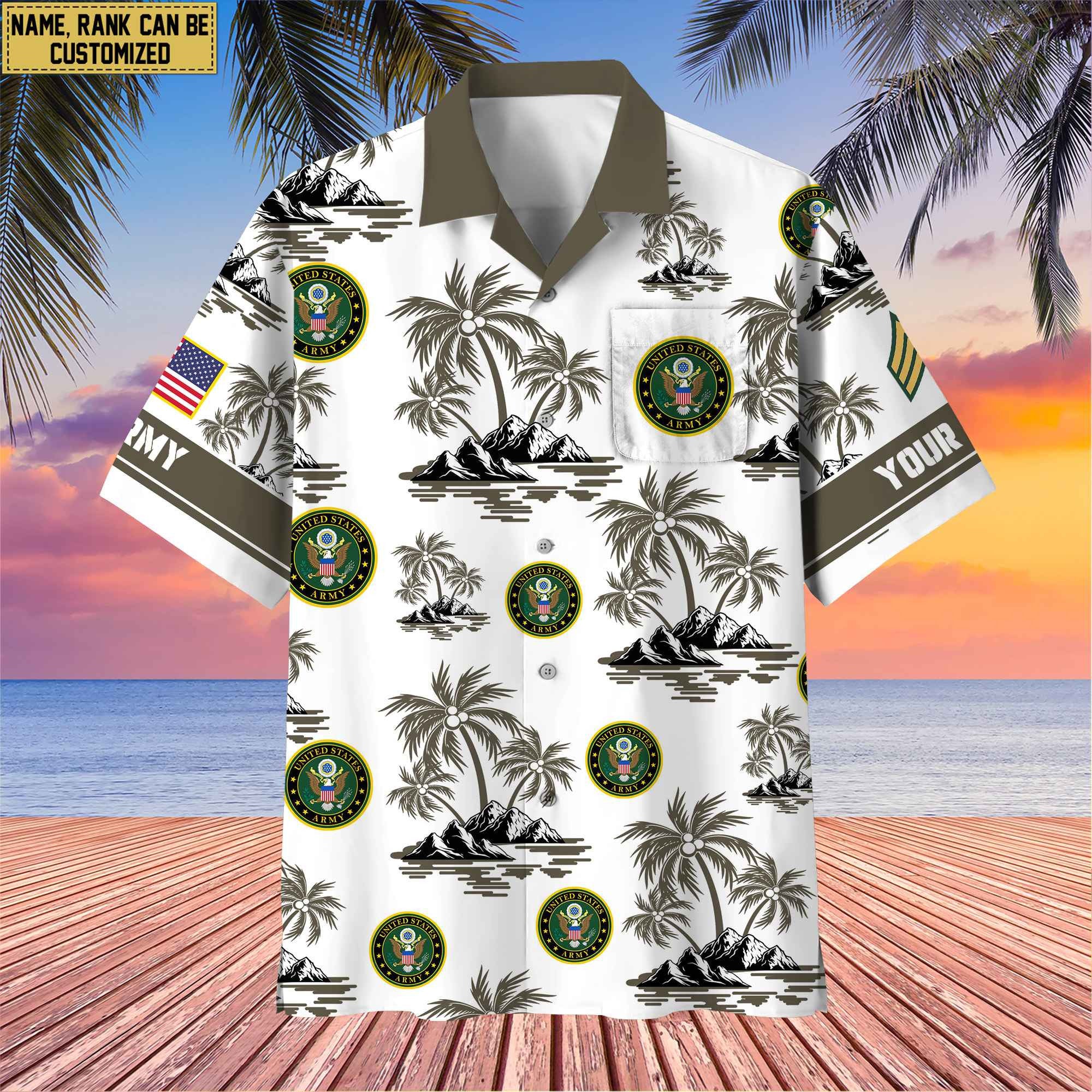 Premium Custom Name, Rank US Veterans Hawaii Shirt With Pocket, Gifts For Independence Day, Father's Day, Veterans Day, Gifts For Dad, Gifts For Husband Veteran BPVC190702