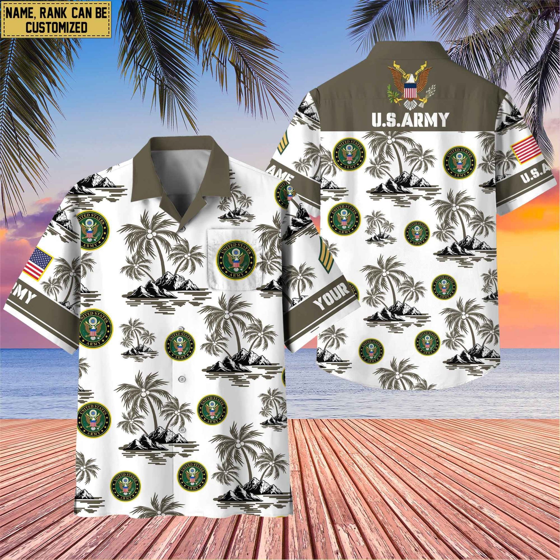 Premium Custom Name, Rank US Veterans Hawaii Shirt With Pocket, Gifts For Independence Day, Father's Day, Veterans Day, Gifts For Dad, Gifts For Husband Veteran BPVC190702