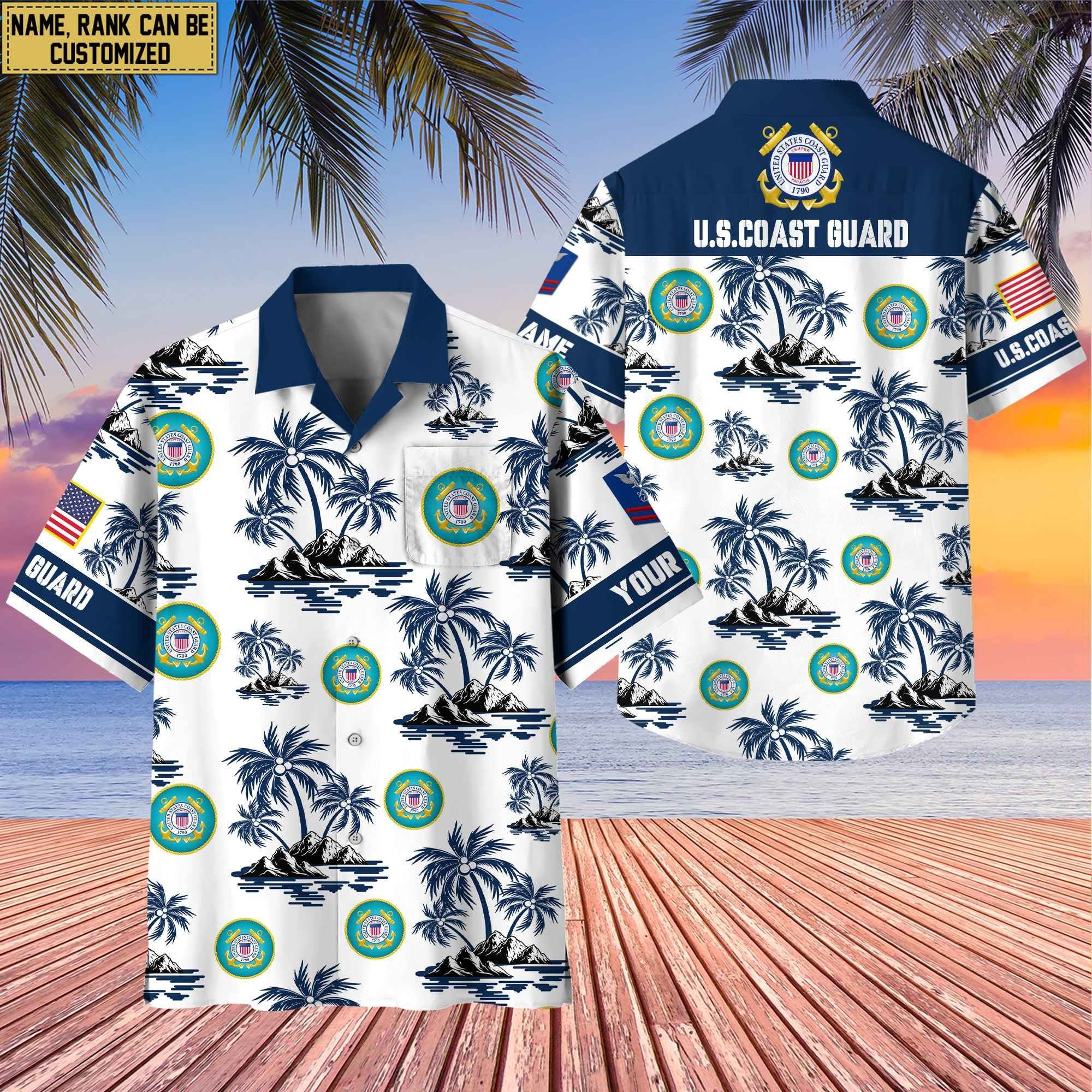 Premium Custom Name, Rank US Veterans Hawaii Shirt With Pocket, Gifts For Independence Day, Father's Day, Veterans Day, Gifts For Dad, Gifts For Husband Veteran BPVC190702