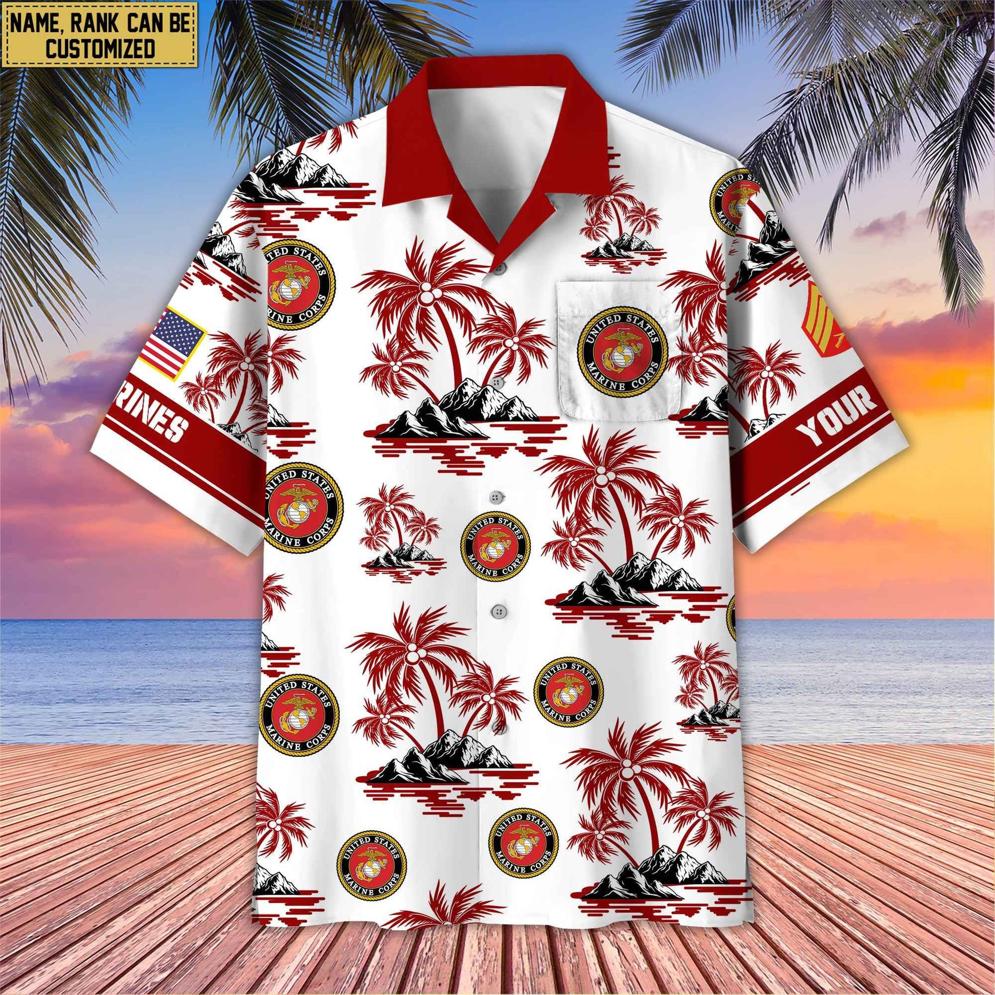 Premium Custom Name, Rank US Veterans Hawaii Shirt With Pocket, Gifts For Independence Day, Father's Day, Veterans Day, Gifts For Dad, Gifts For Husband Veteran BPVC190702